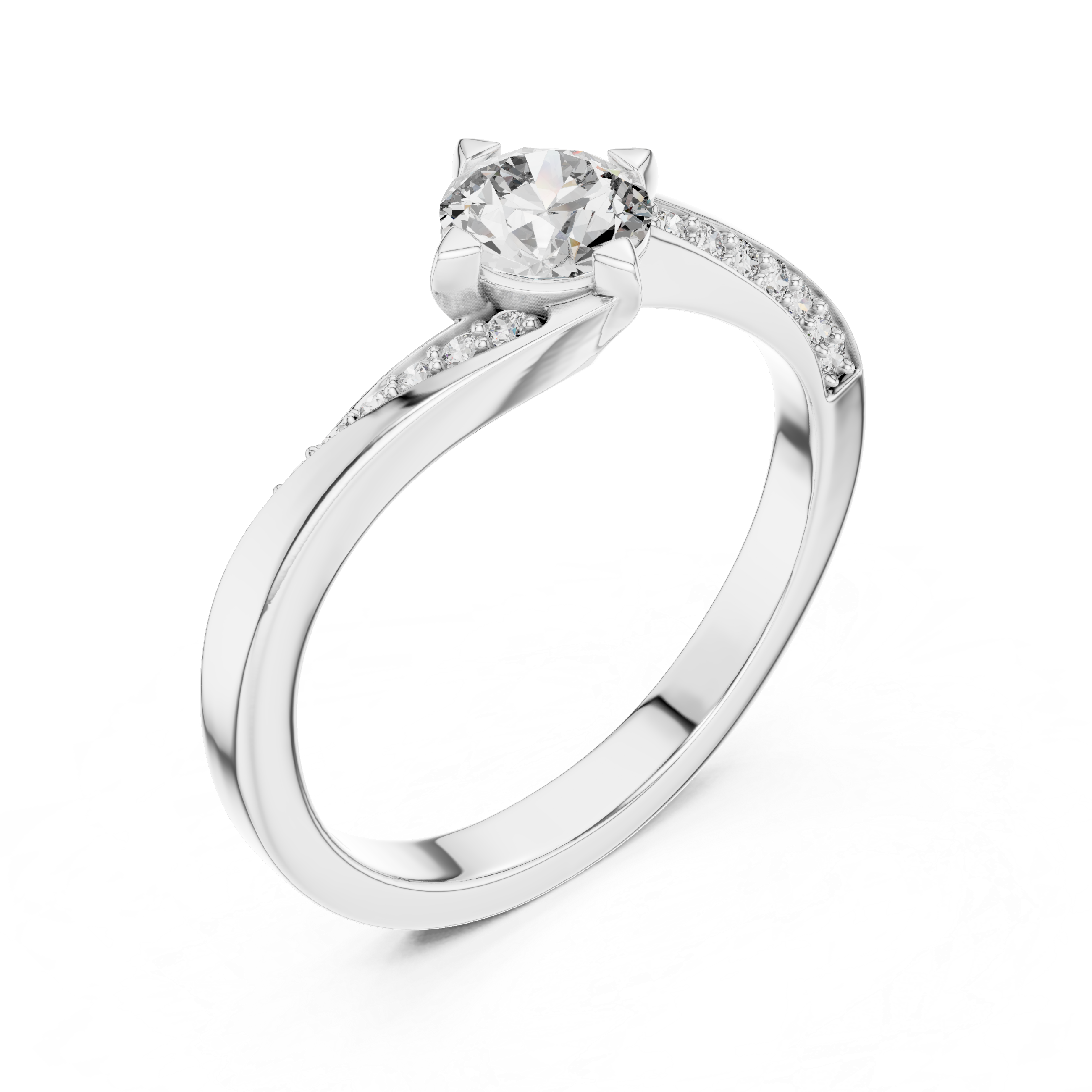Twisted Split Shank Round Diamond Engagement Ring