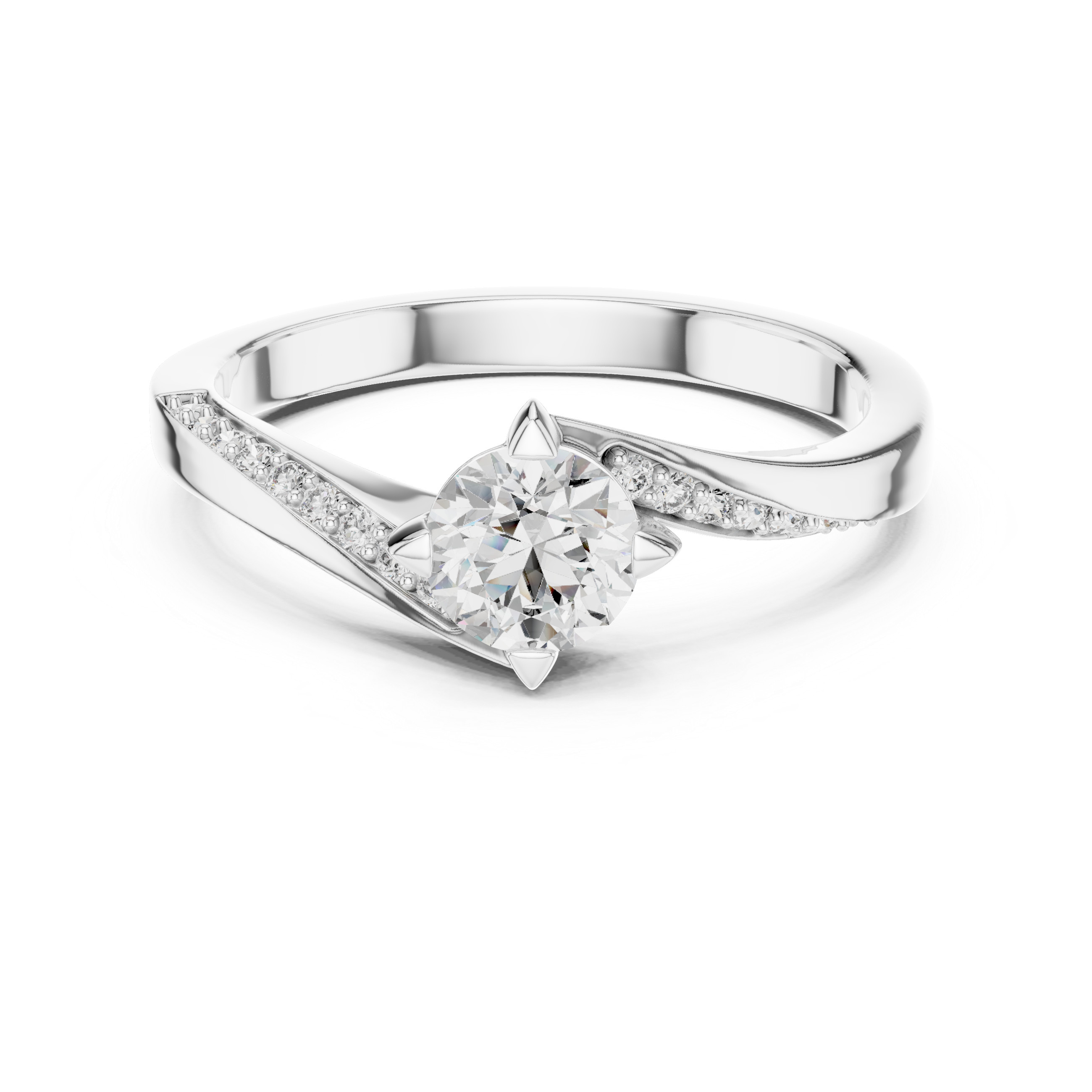 Twisted Split Shank Round Diamond Engagement Ring