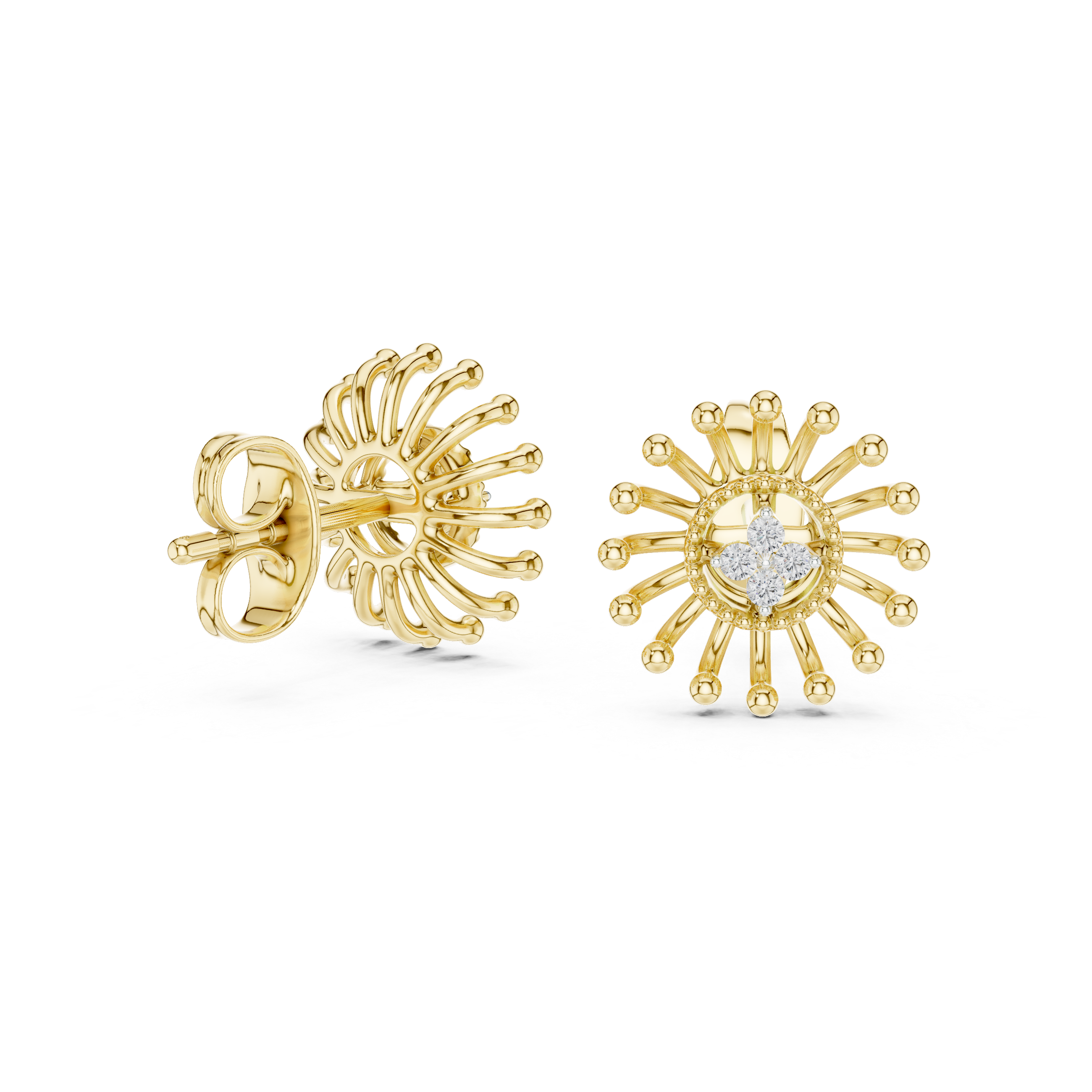 Sunburst Diamond Cluster Gold Stud Earrings