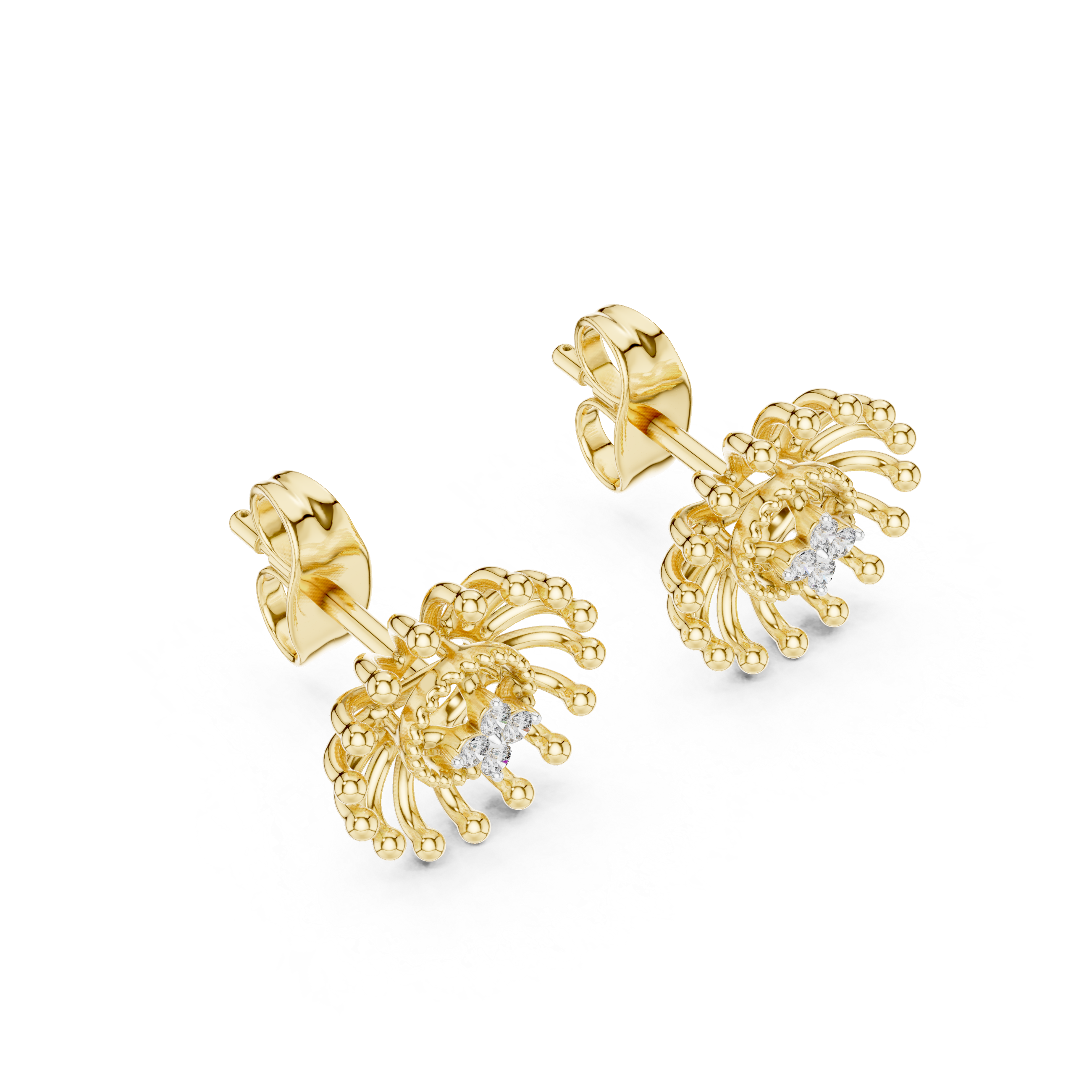 Sunburst Diamond Cluster Gold Stud Earrings