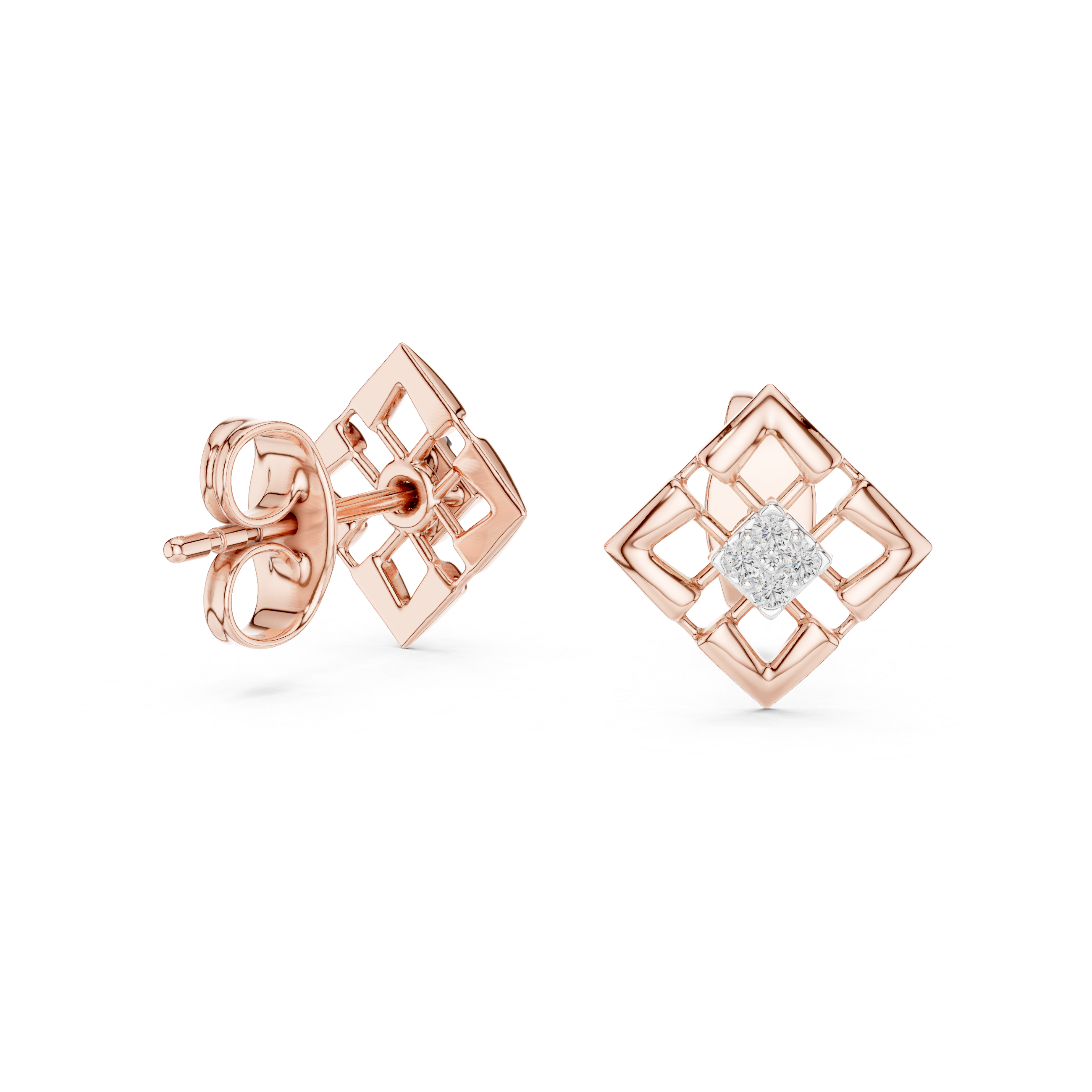 Geometric Diamond Cluster Square Stud Earrings