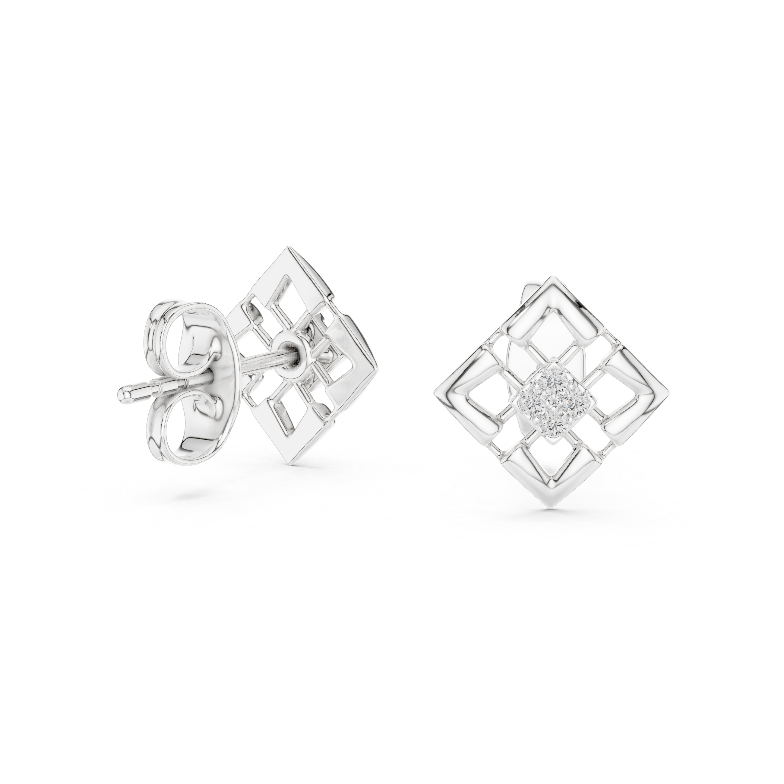 Geometric Diamond Cluster Square Stud Earrings
