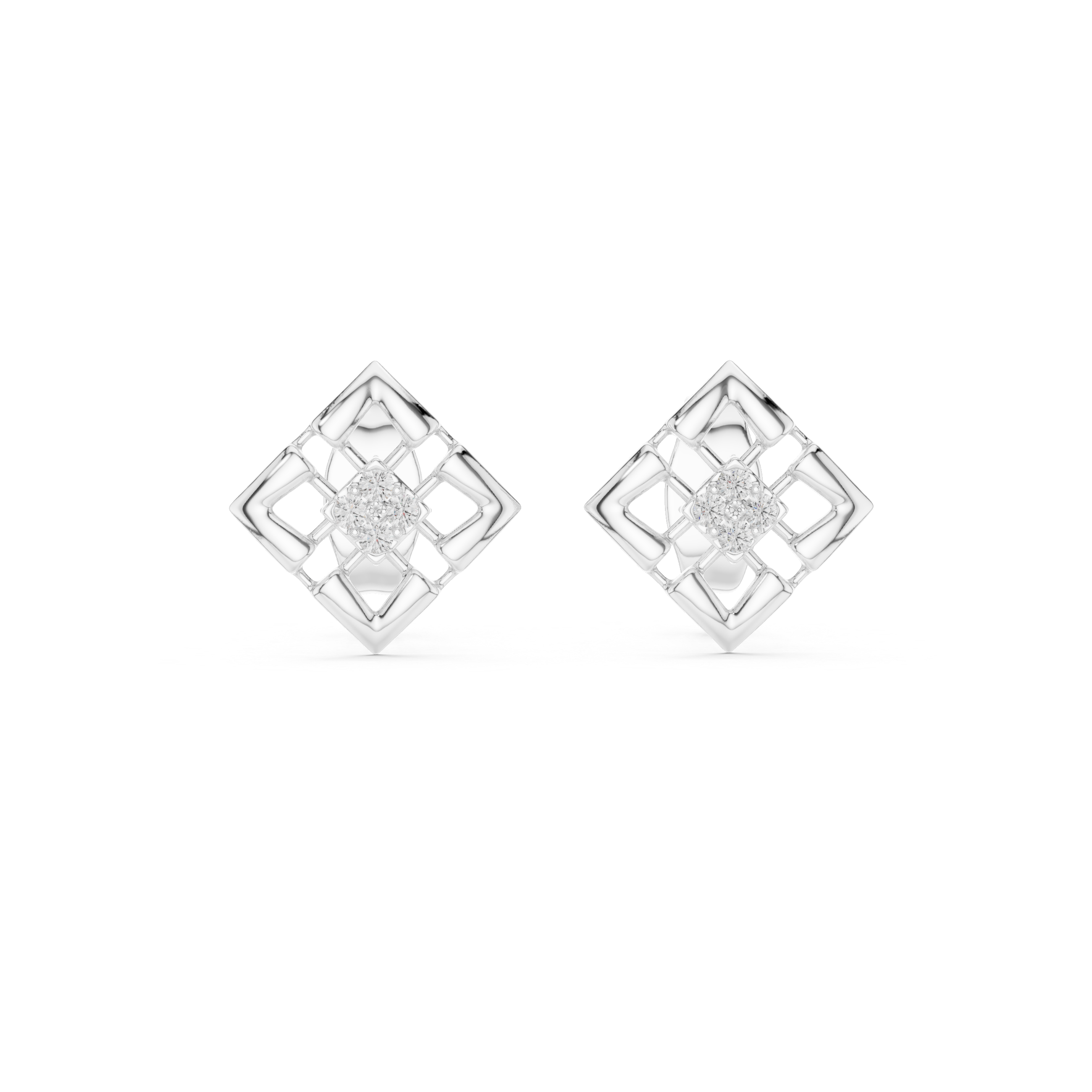 Geometric Diamond Cluster Square Stud Earrings