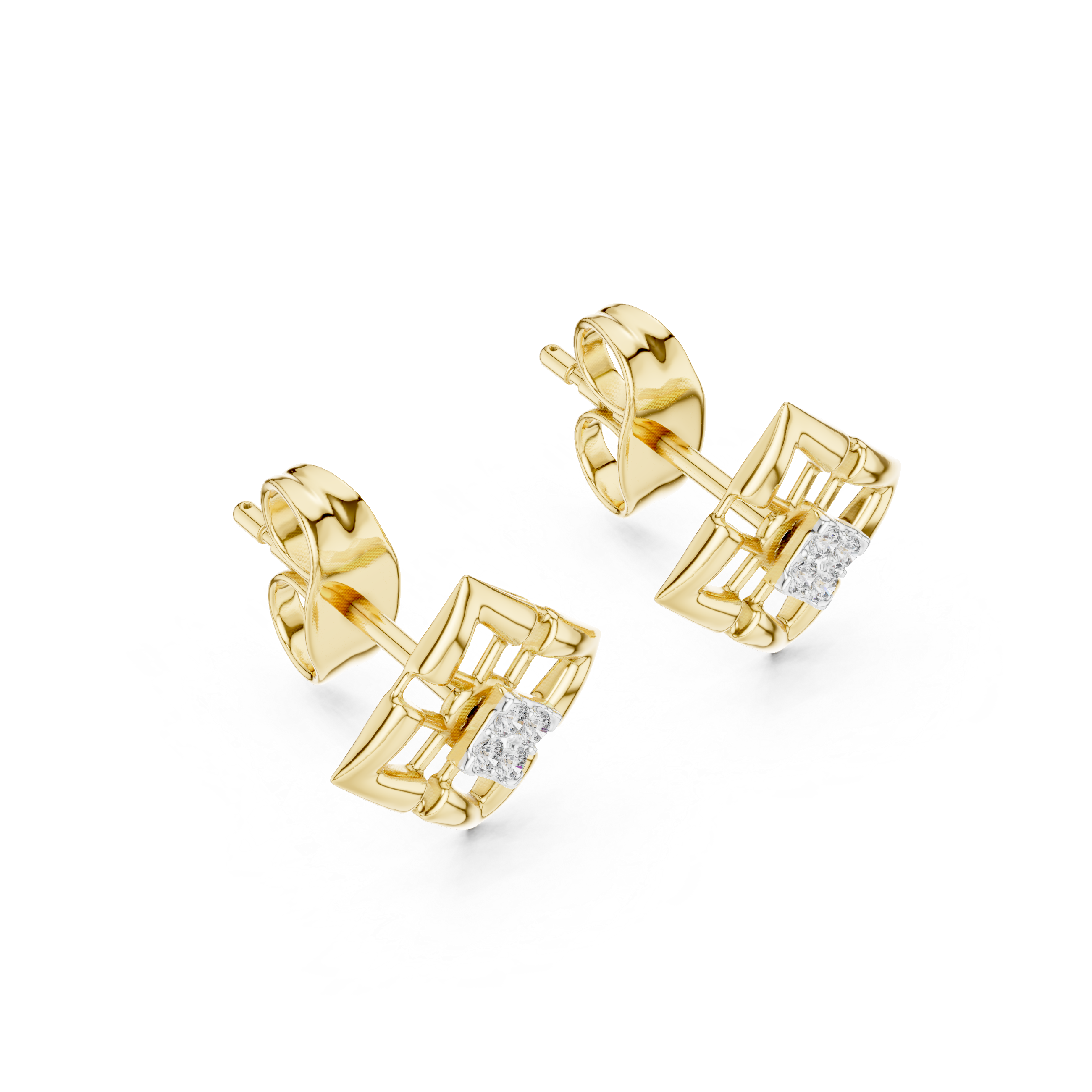 Geometric Diamond Cluster Square Stud Earrings
