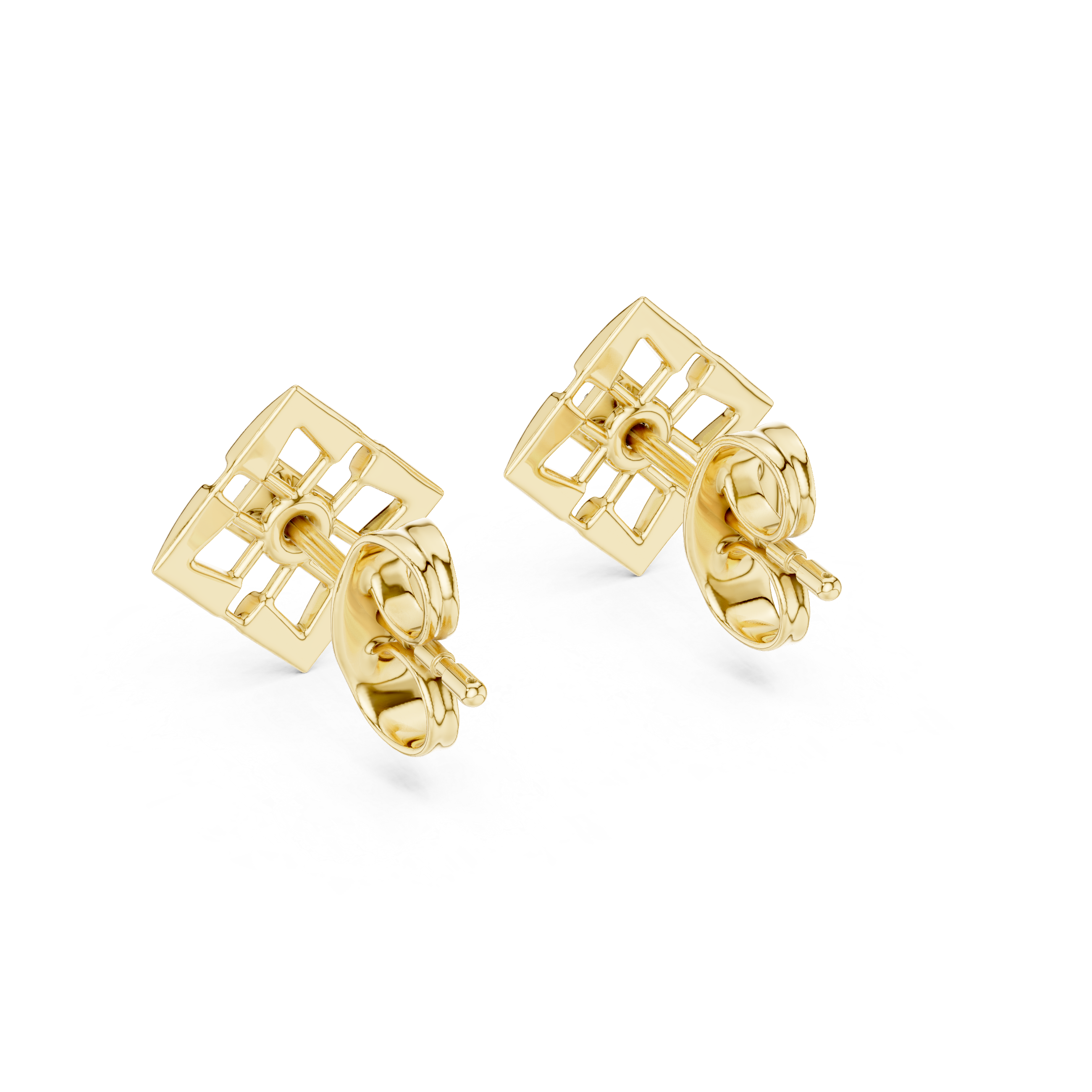 Geometric Diamond Cluster Square Stud Earrings