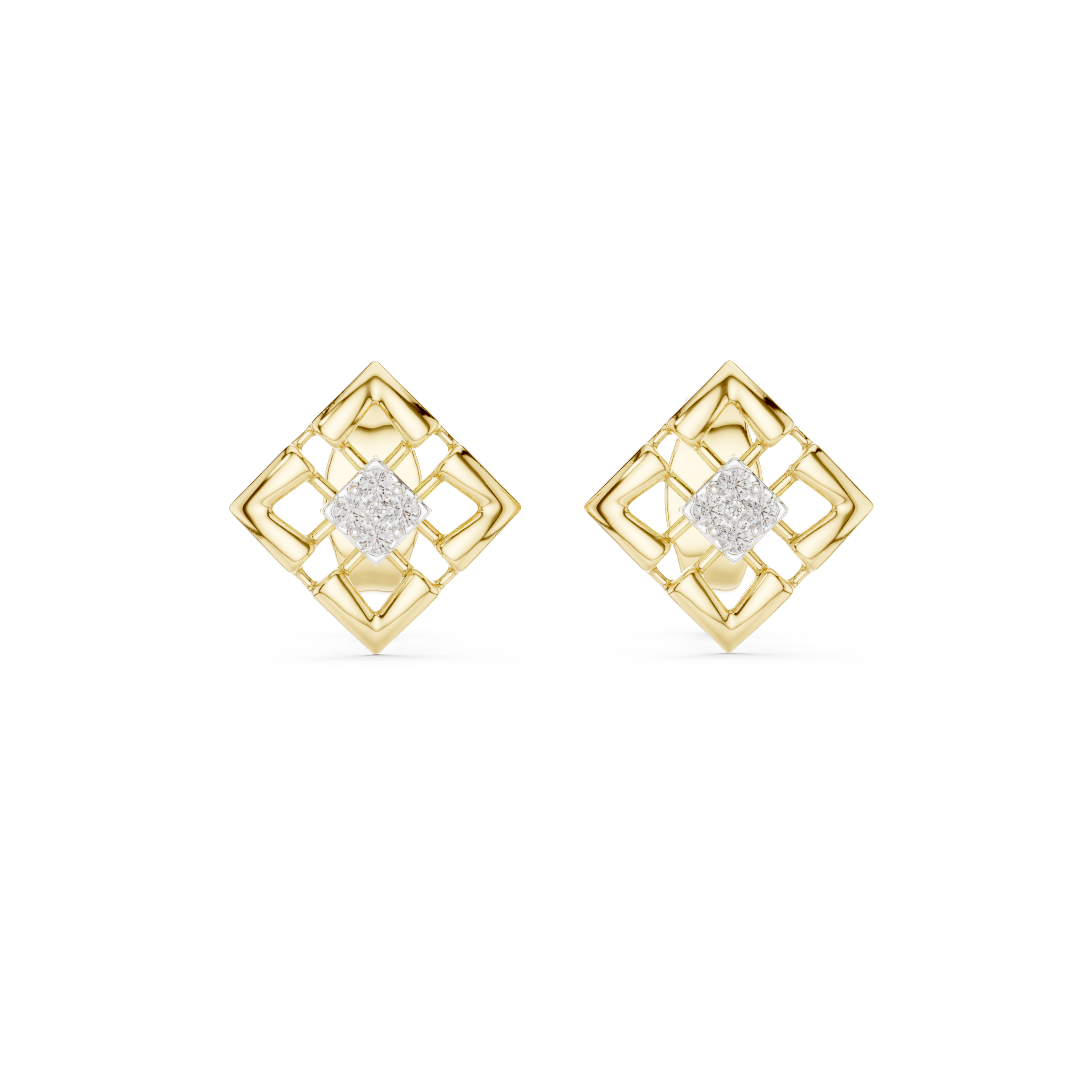 Geometric Diamond Cluster Square Stud Earrings
