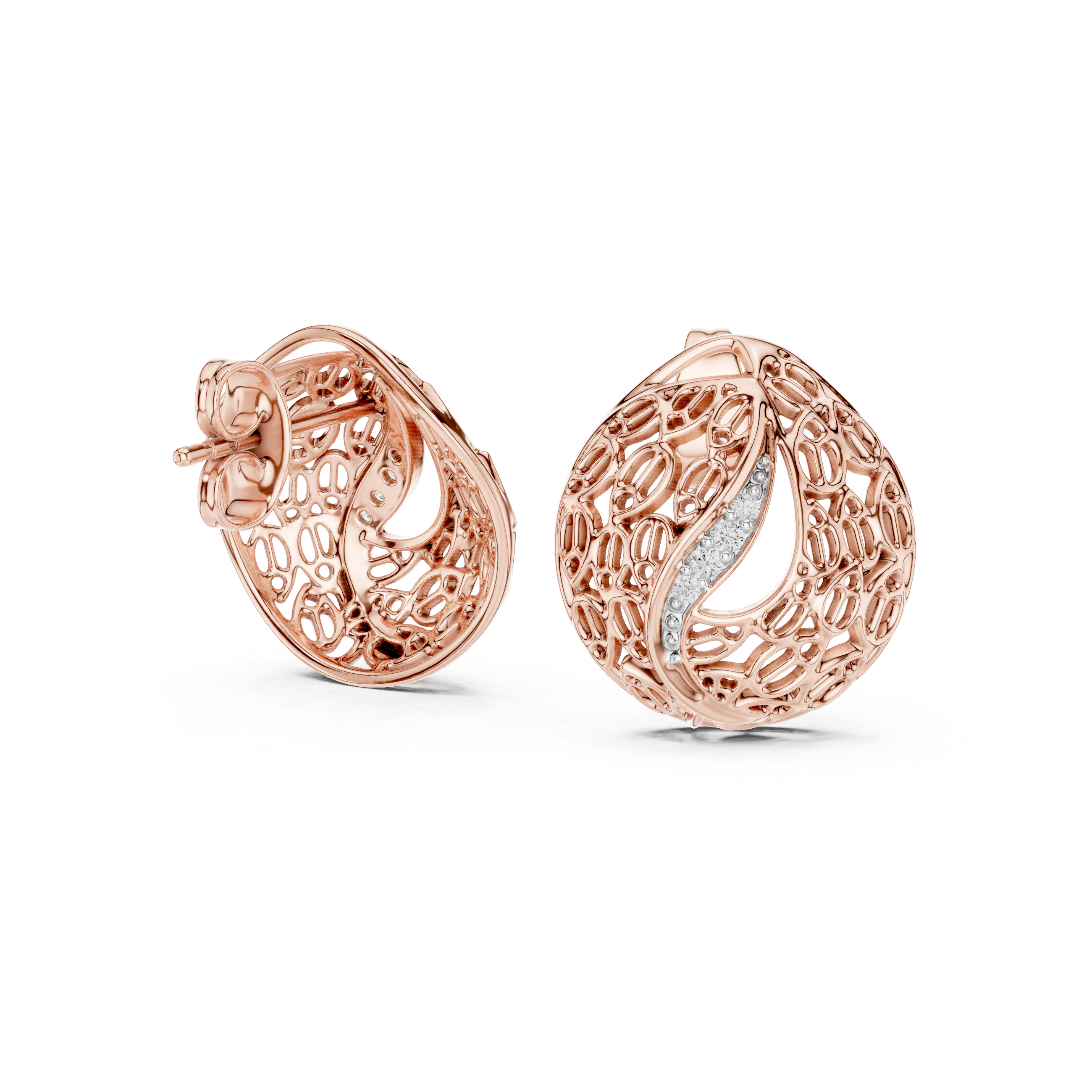 Modern Filigree Dome Diamond Stud Earrings