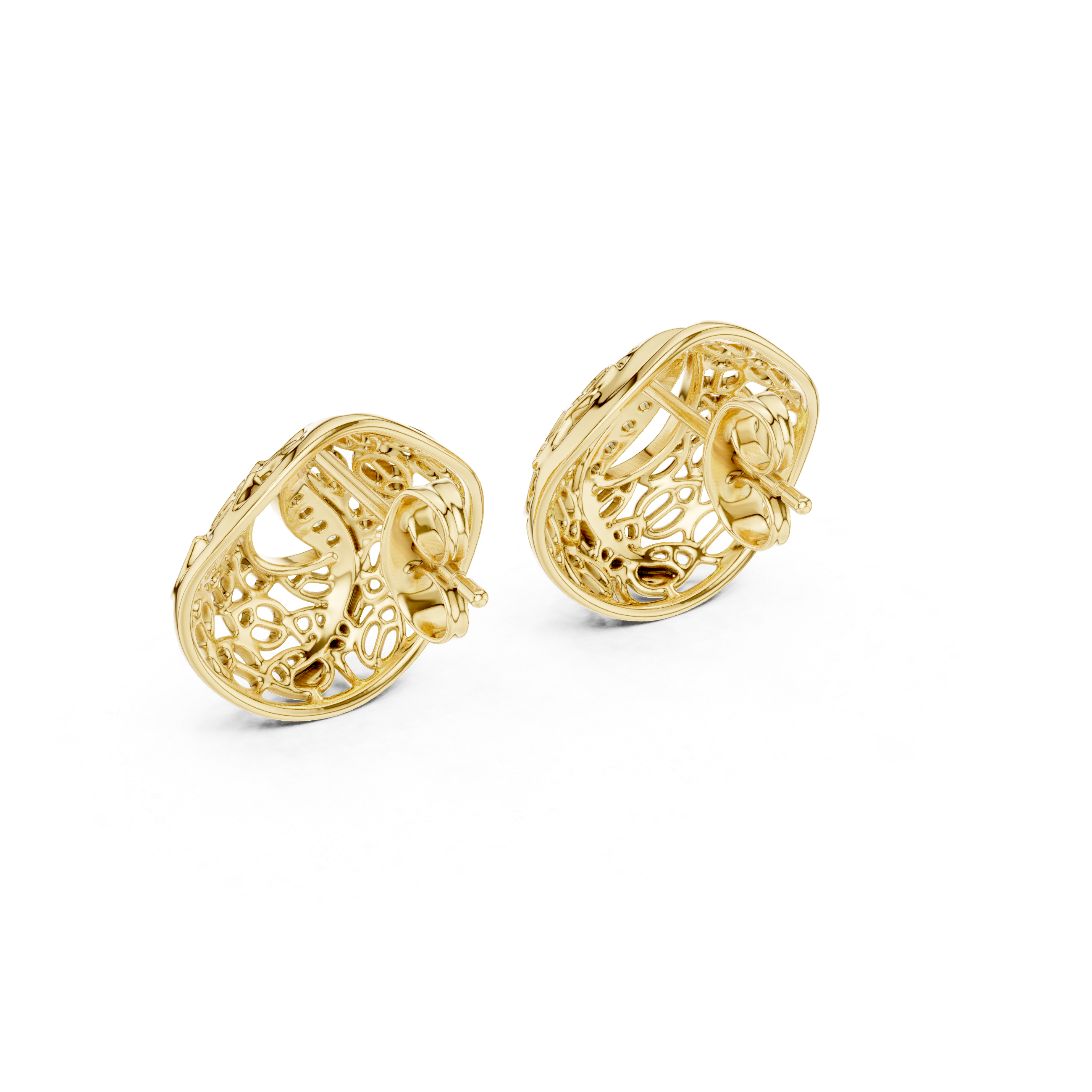 Modern Filigree Dome Diamond Stud Earrings