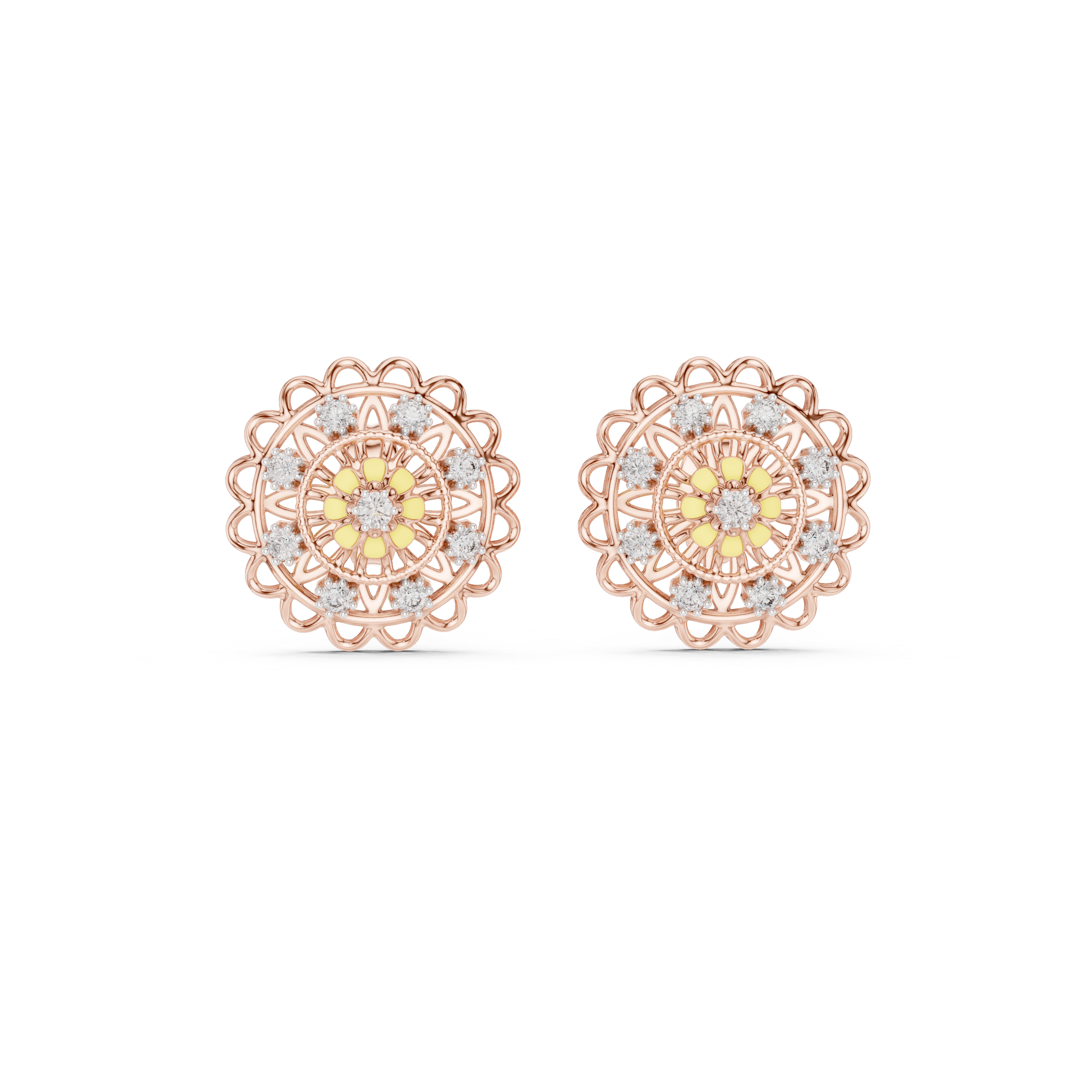 Vintage Floral Diamond Cluster Stud Earrings