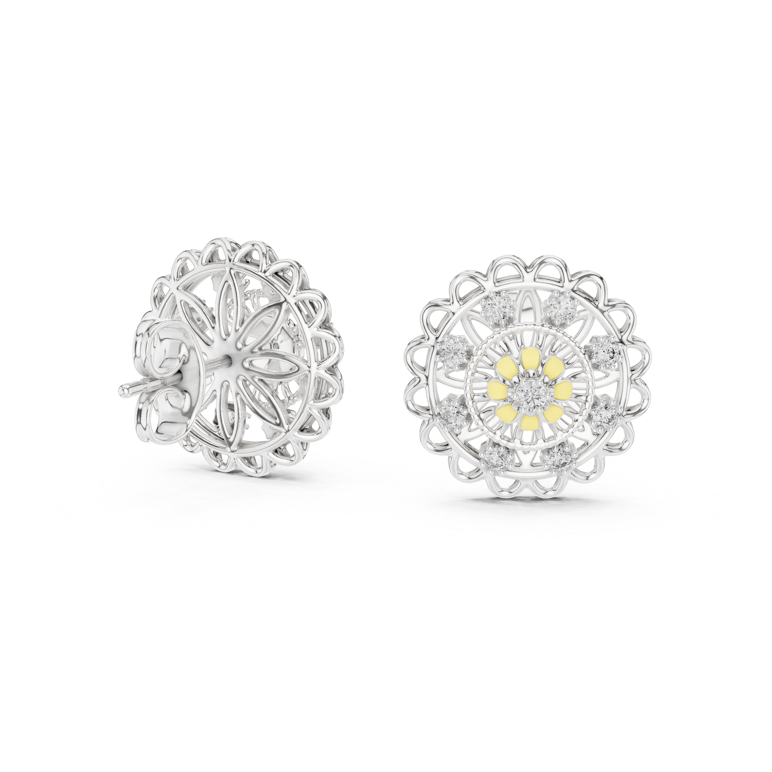 Vintage Floral Diamond Cluster Stud Earrings