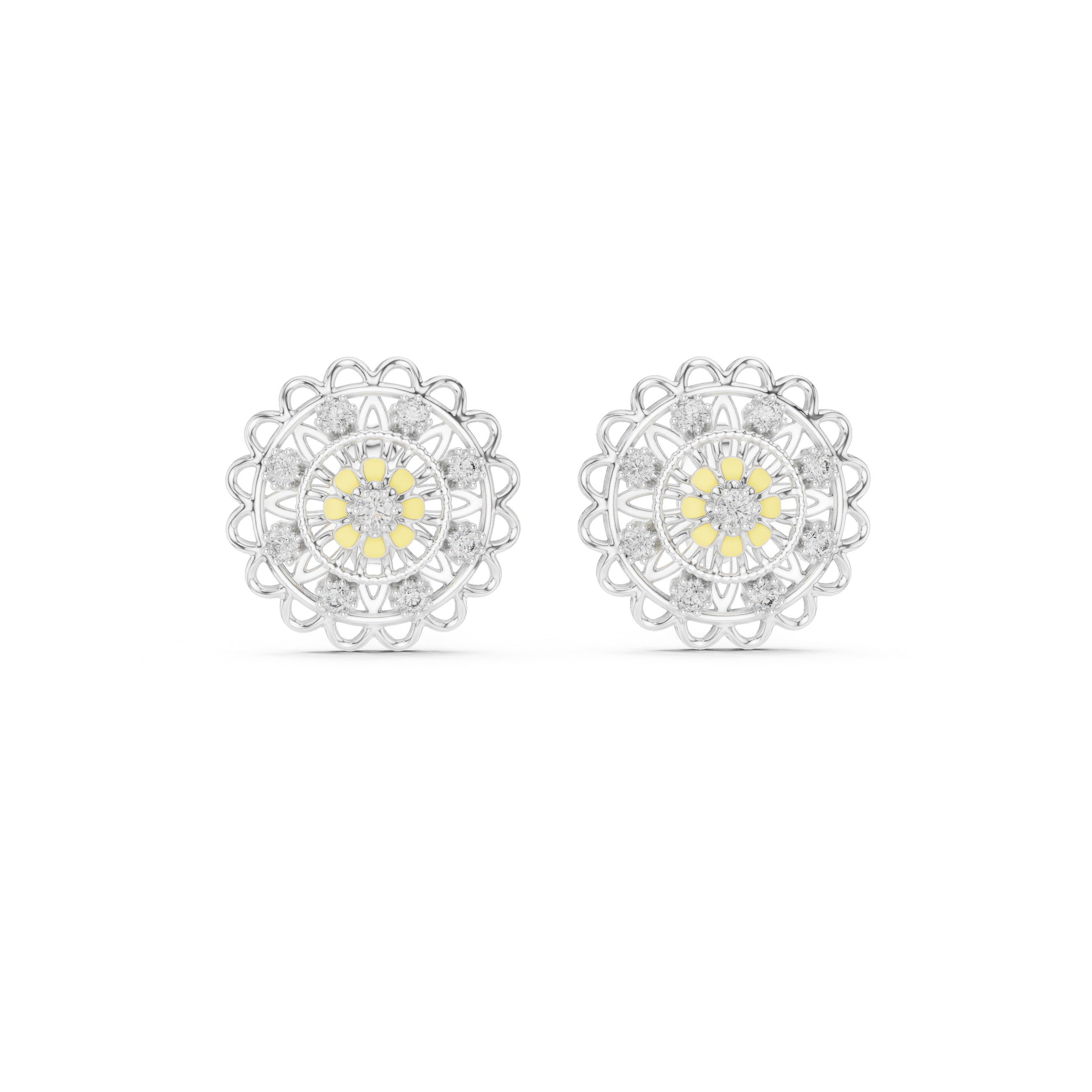 Vintage Floral Diamond Cluster Stud Earrings