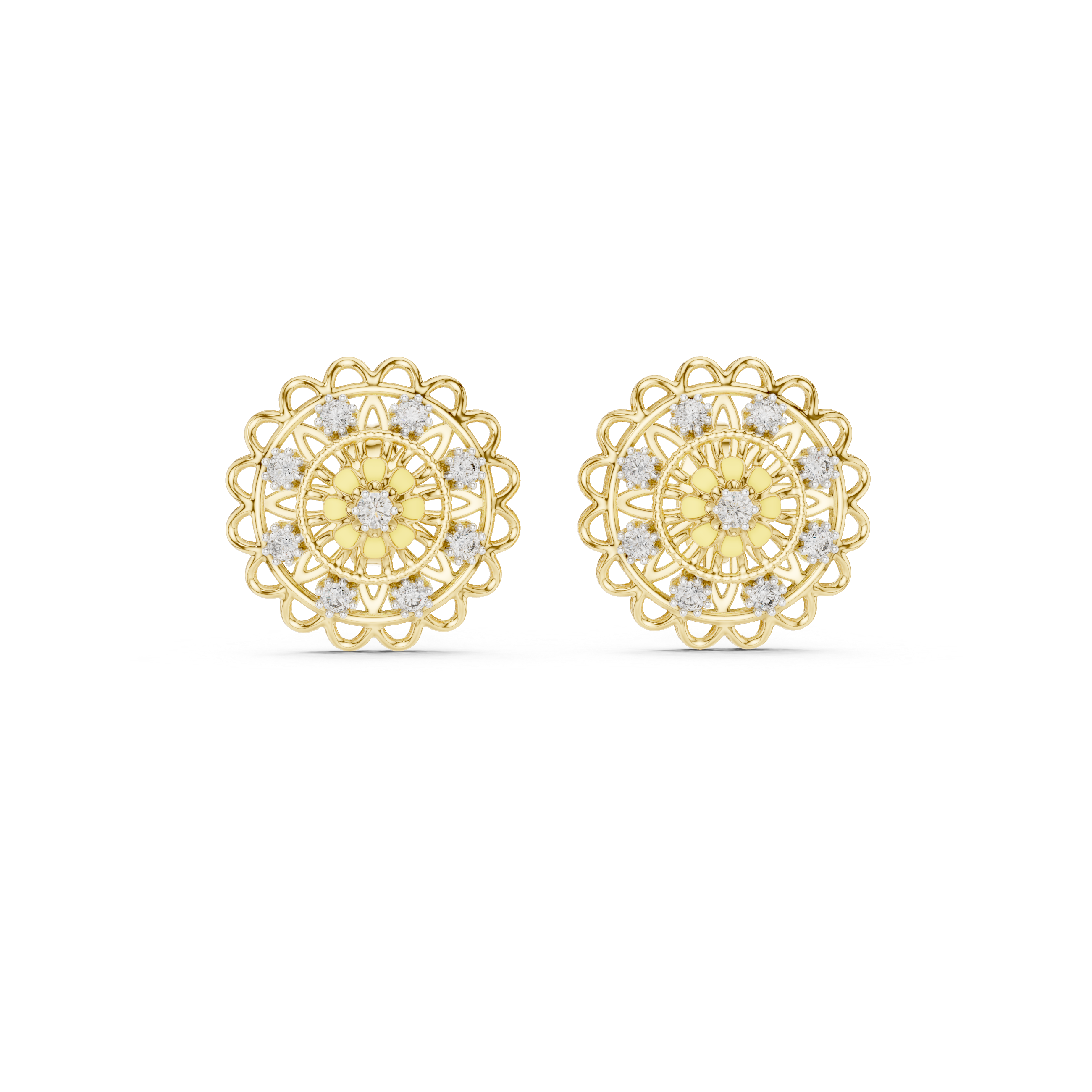 Vintage Floral Diamond Cluster Stud Earrings