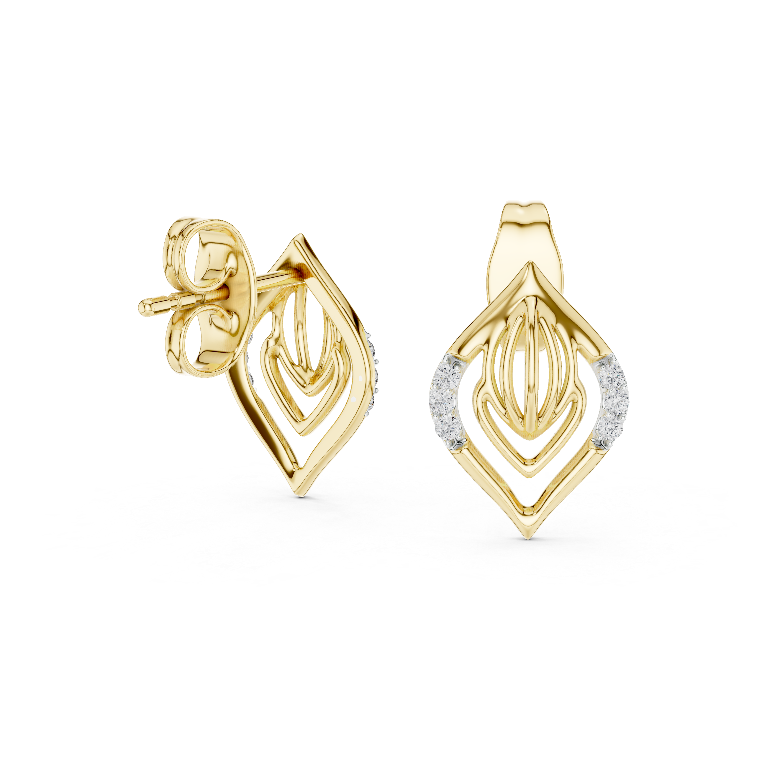 Geometric Diamond Accent Drop Stud Earrings