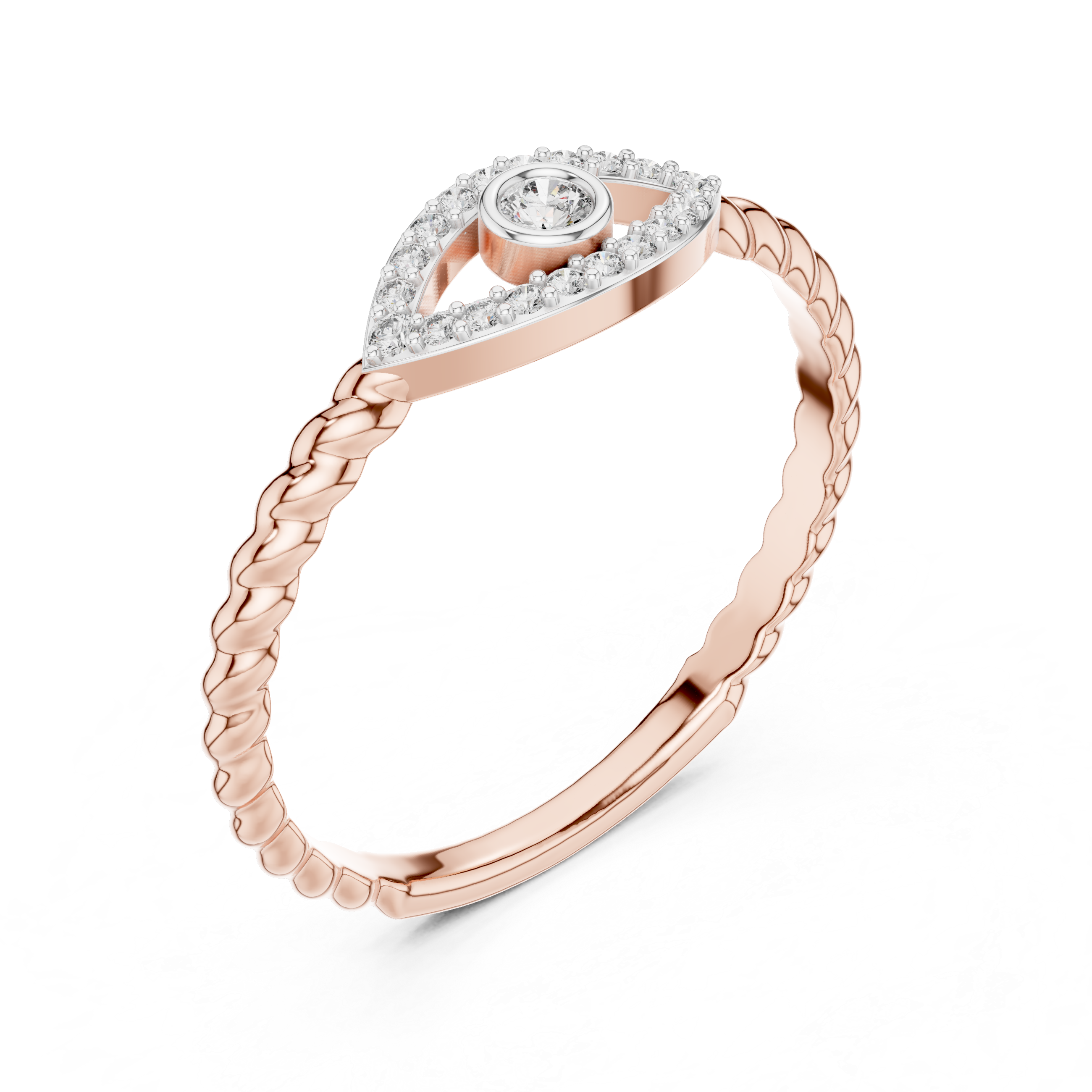 Evil Eye Diamond Ring with Twisted Band