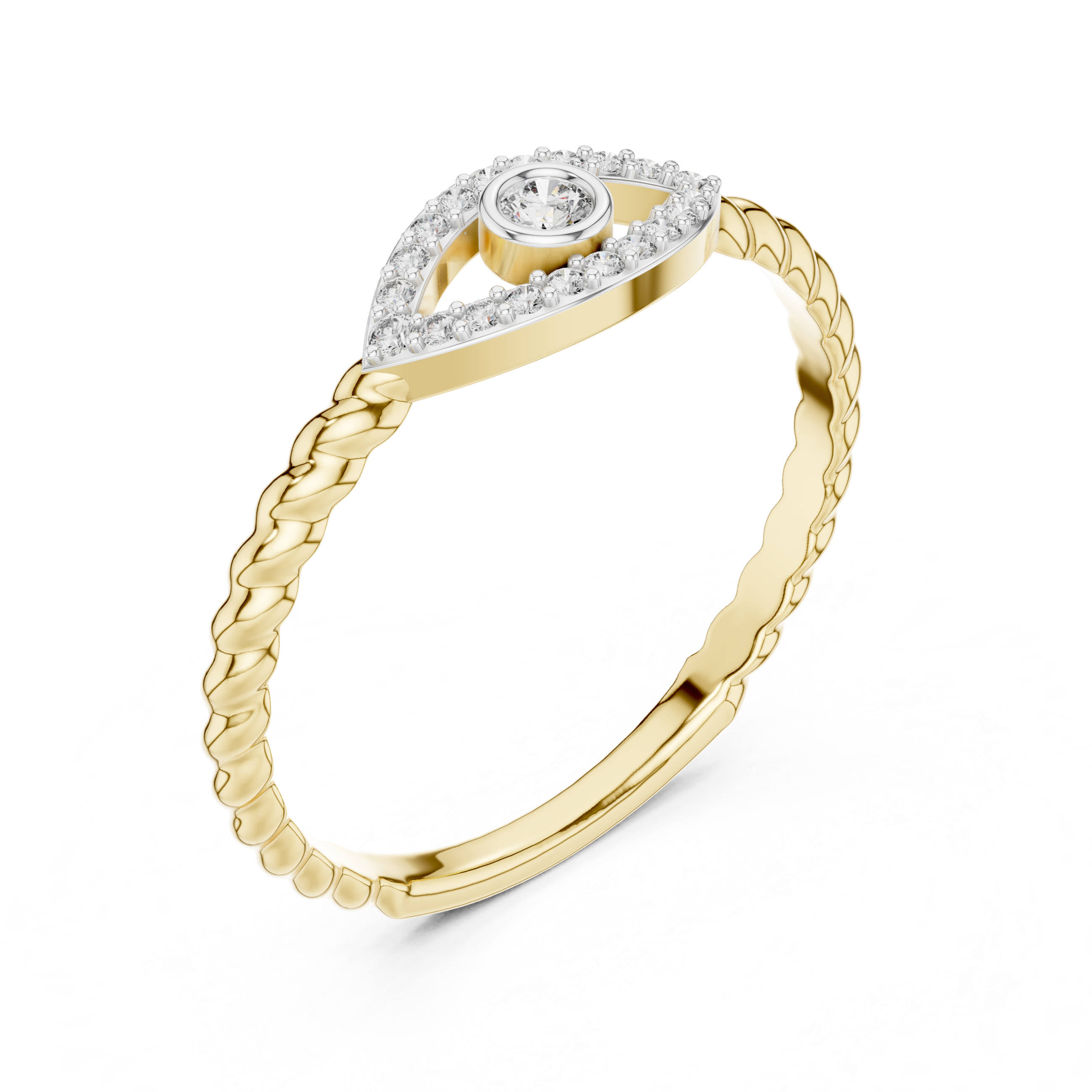 Evil Eye Diamond Ring with Twisted Band