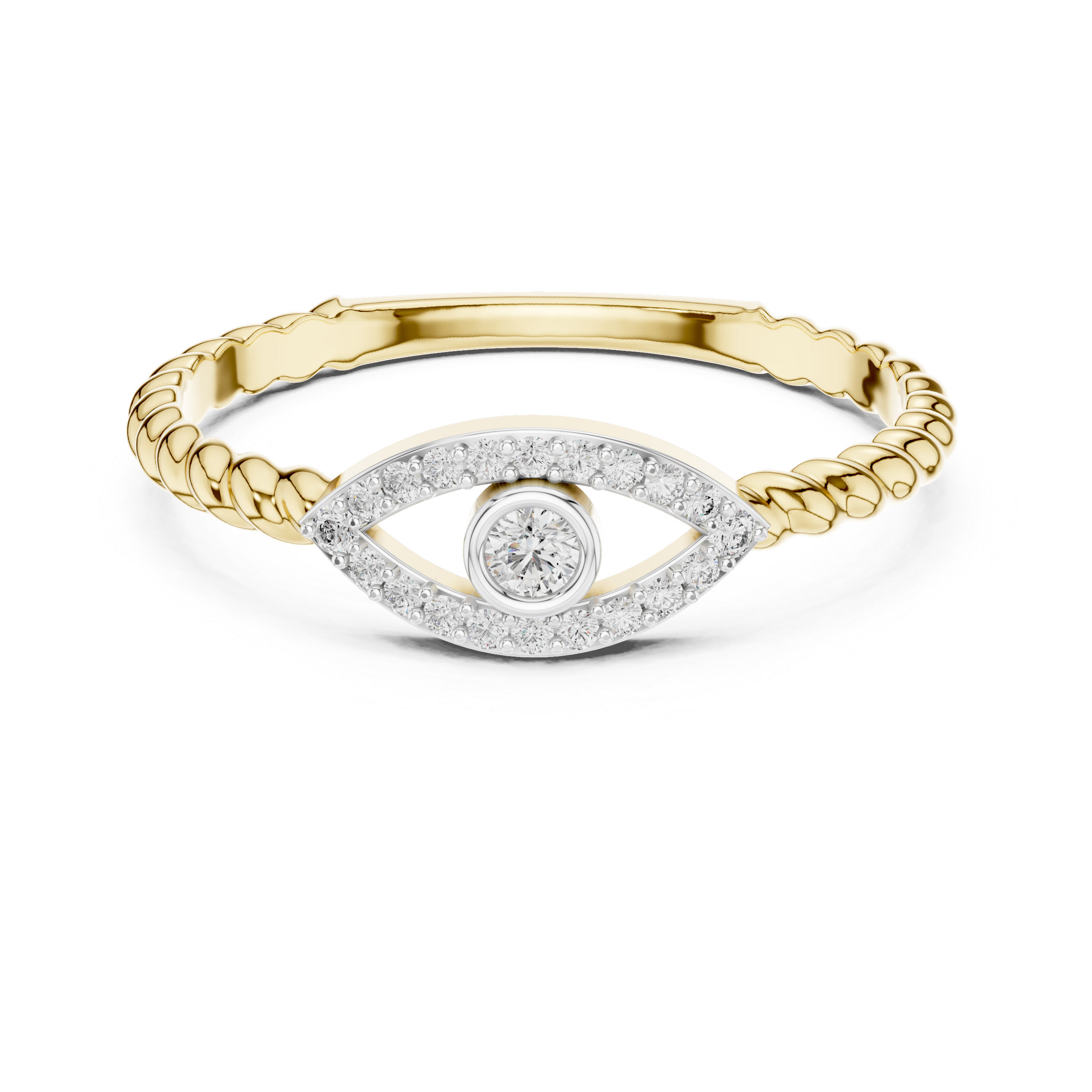 Evil Eye Diamond Ring with Twisted Band