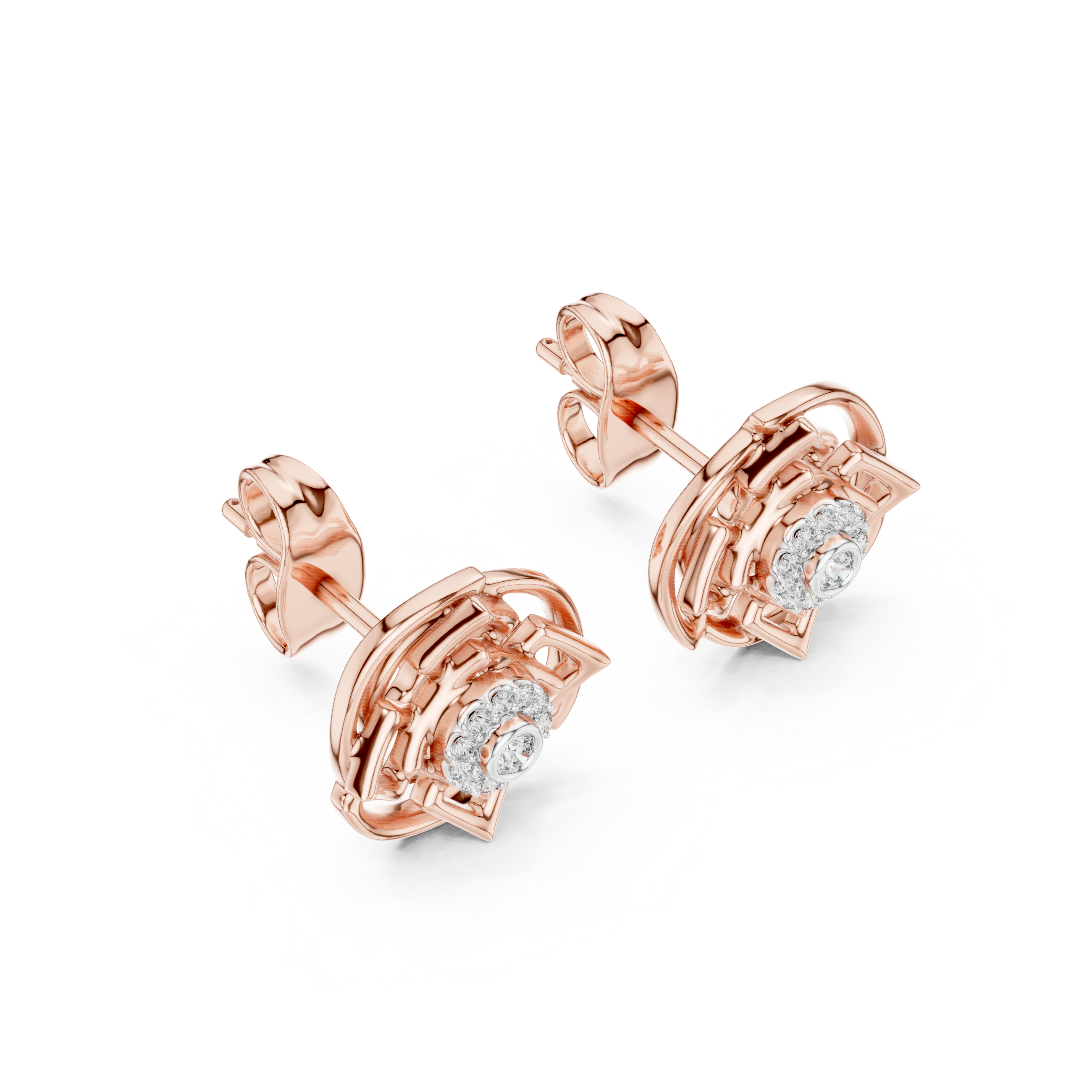 Geometric Halo Diamond Stud Earrings