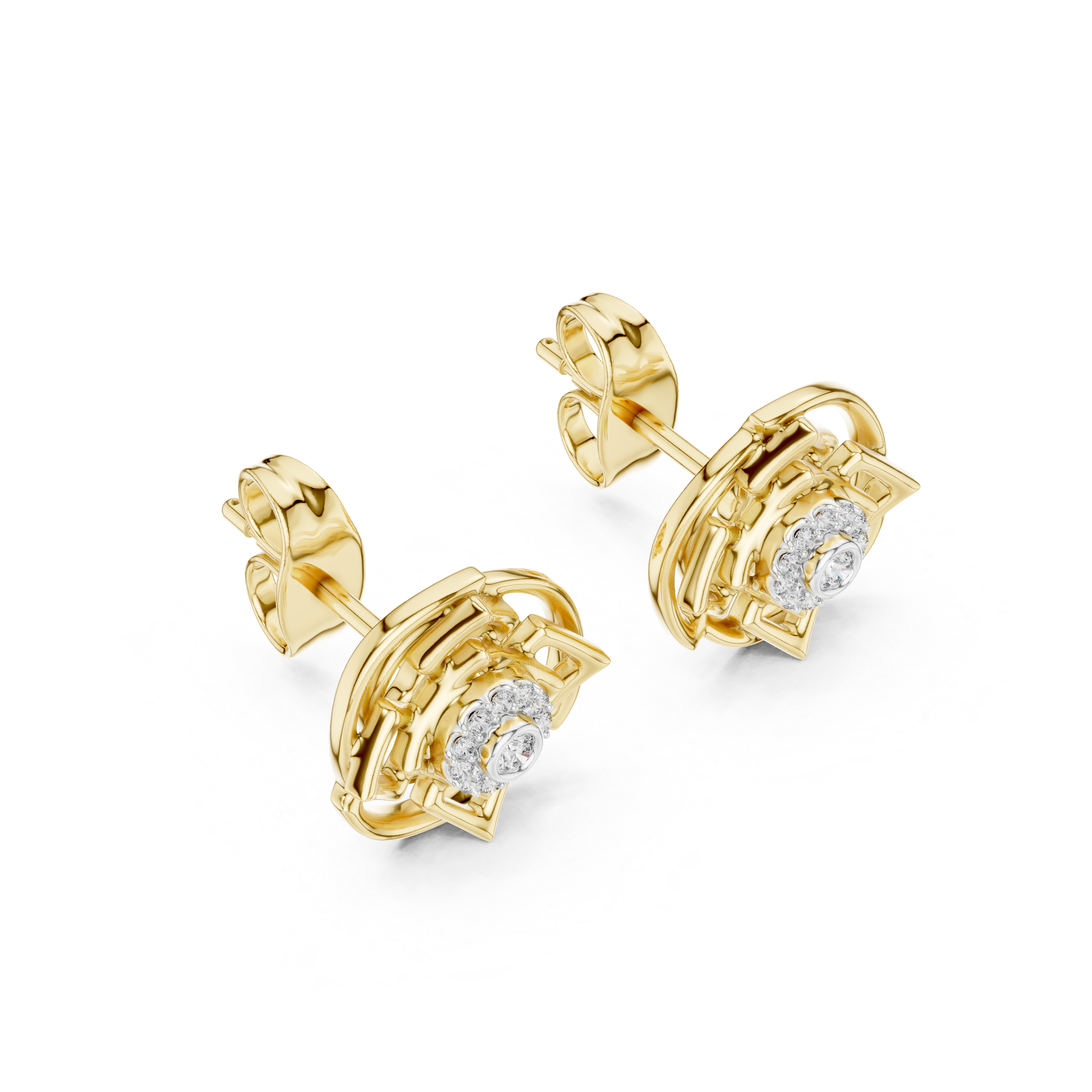Geometric Halo Diamond Stud Earrings