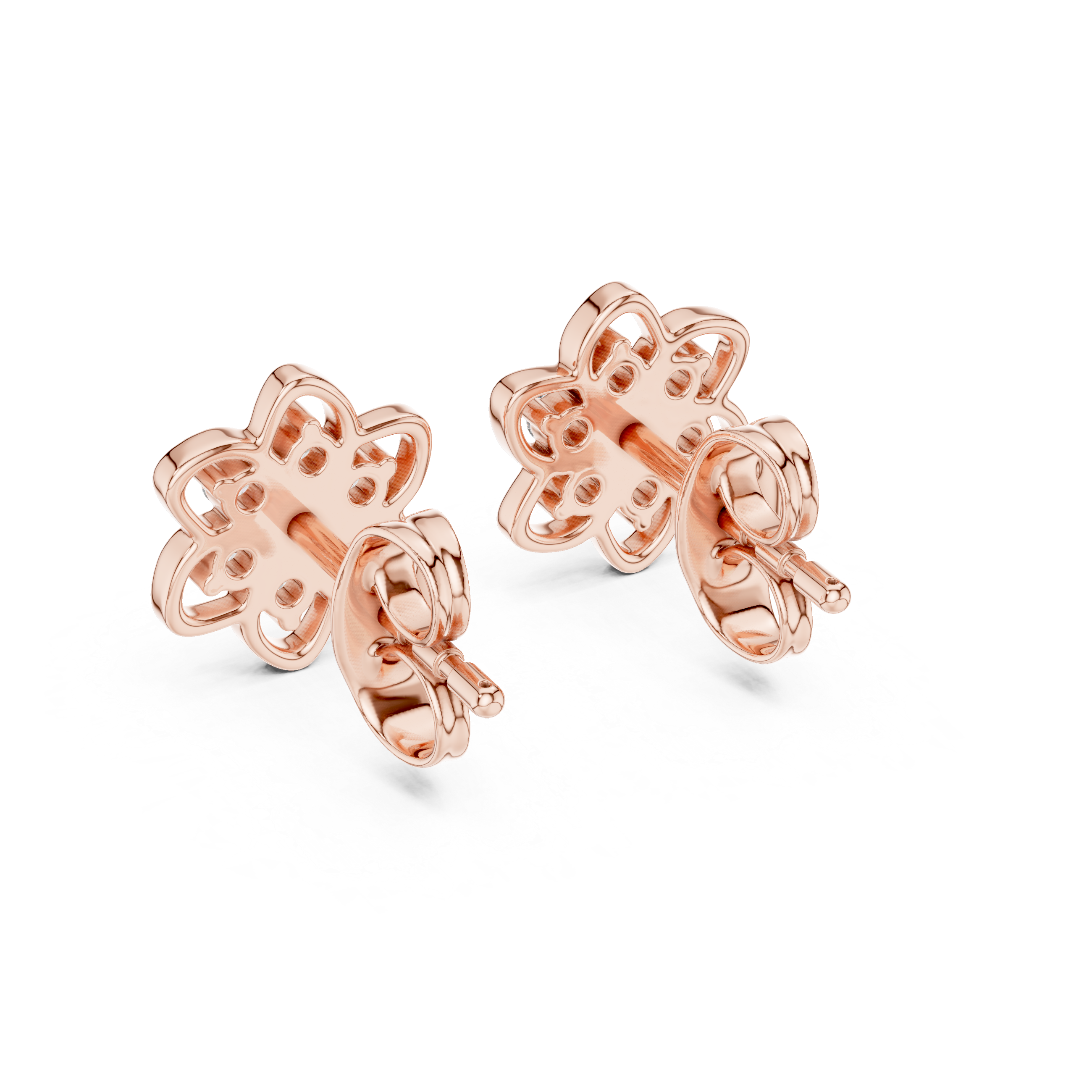 Open Floral Diamond Cluster Stud Earrings