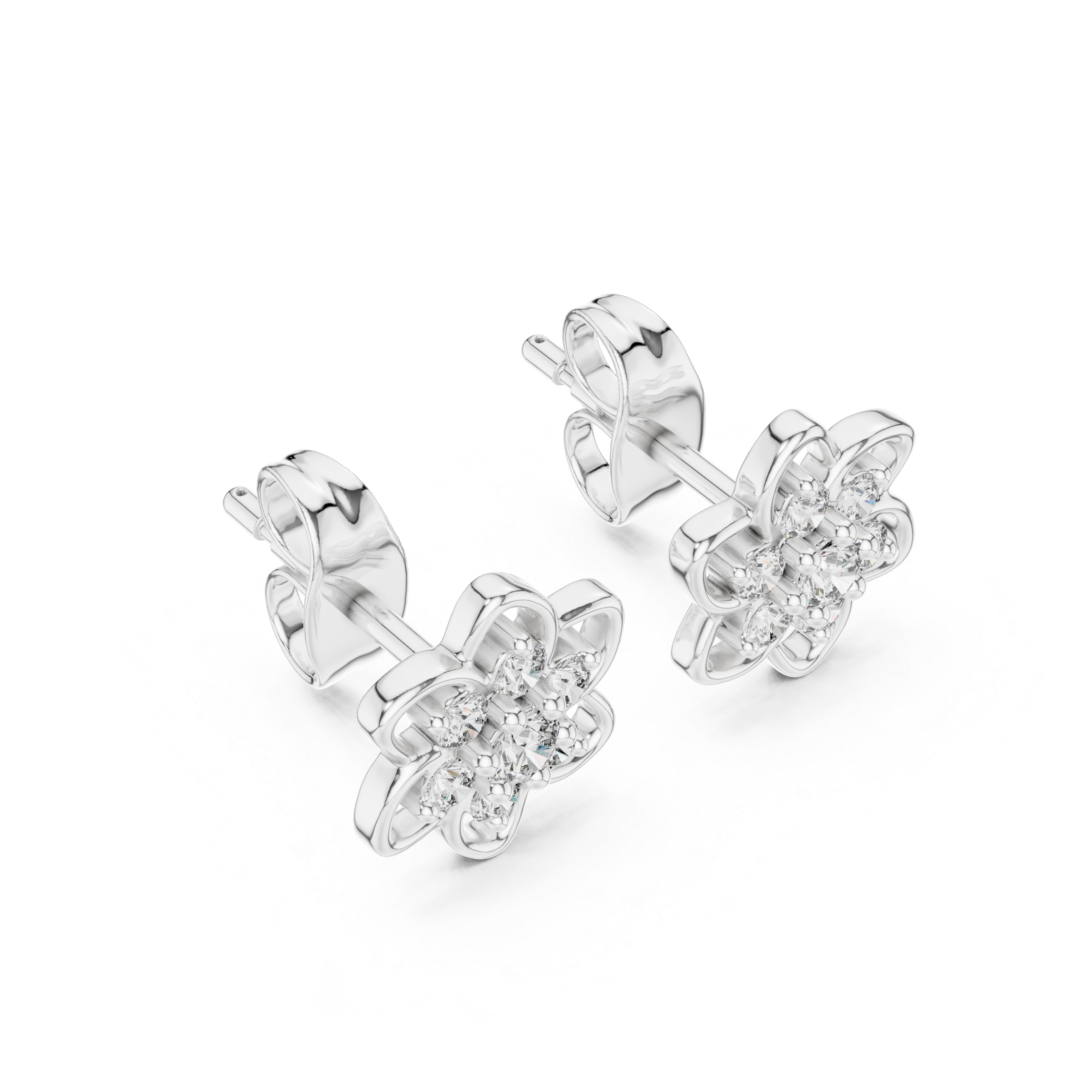 Open Floral Diamond Cluster Stud Earrings