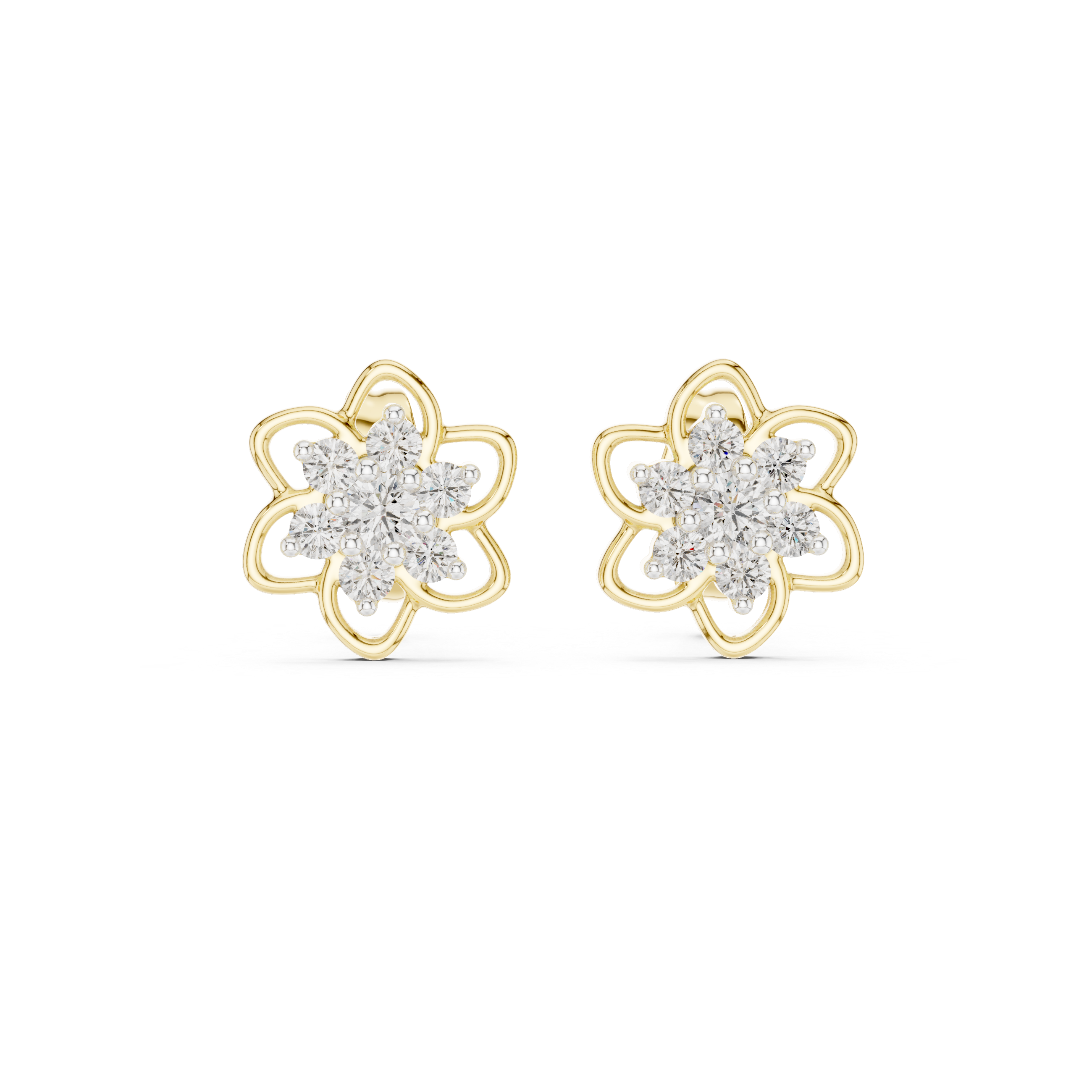Open Floral Diamond Cluster Stud Earrings