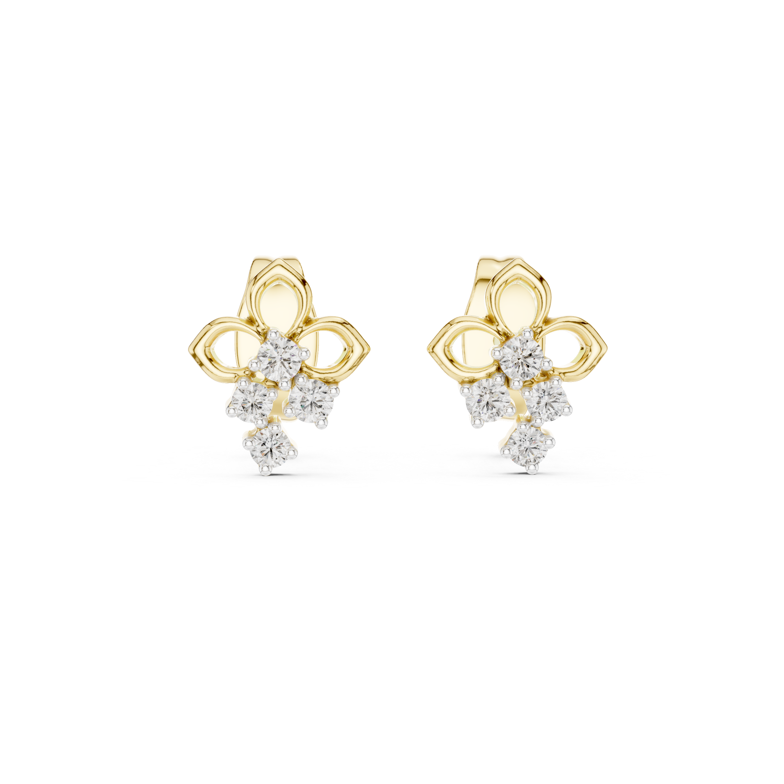Floral Drop Diamond Stud Earrings
