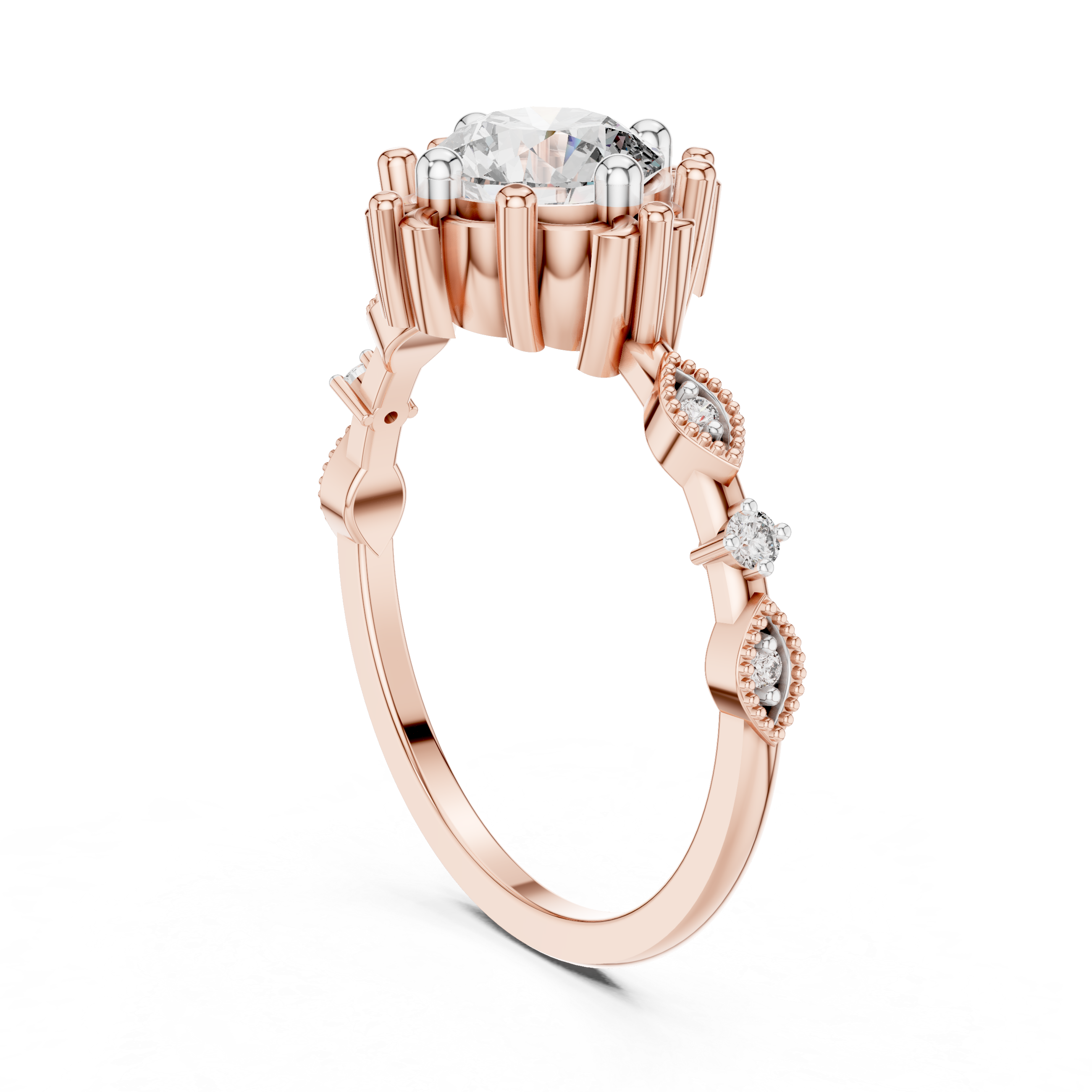 Vintage Floral Halo Diamond Engagement Ring