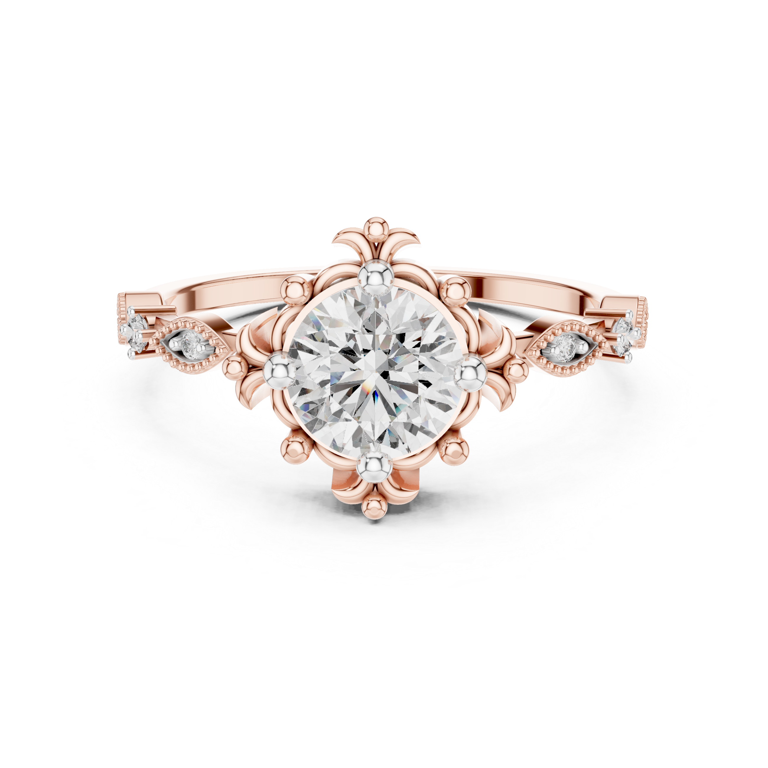 Vintage Floral Halo Diamond Engagement Ring