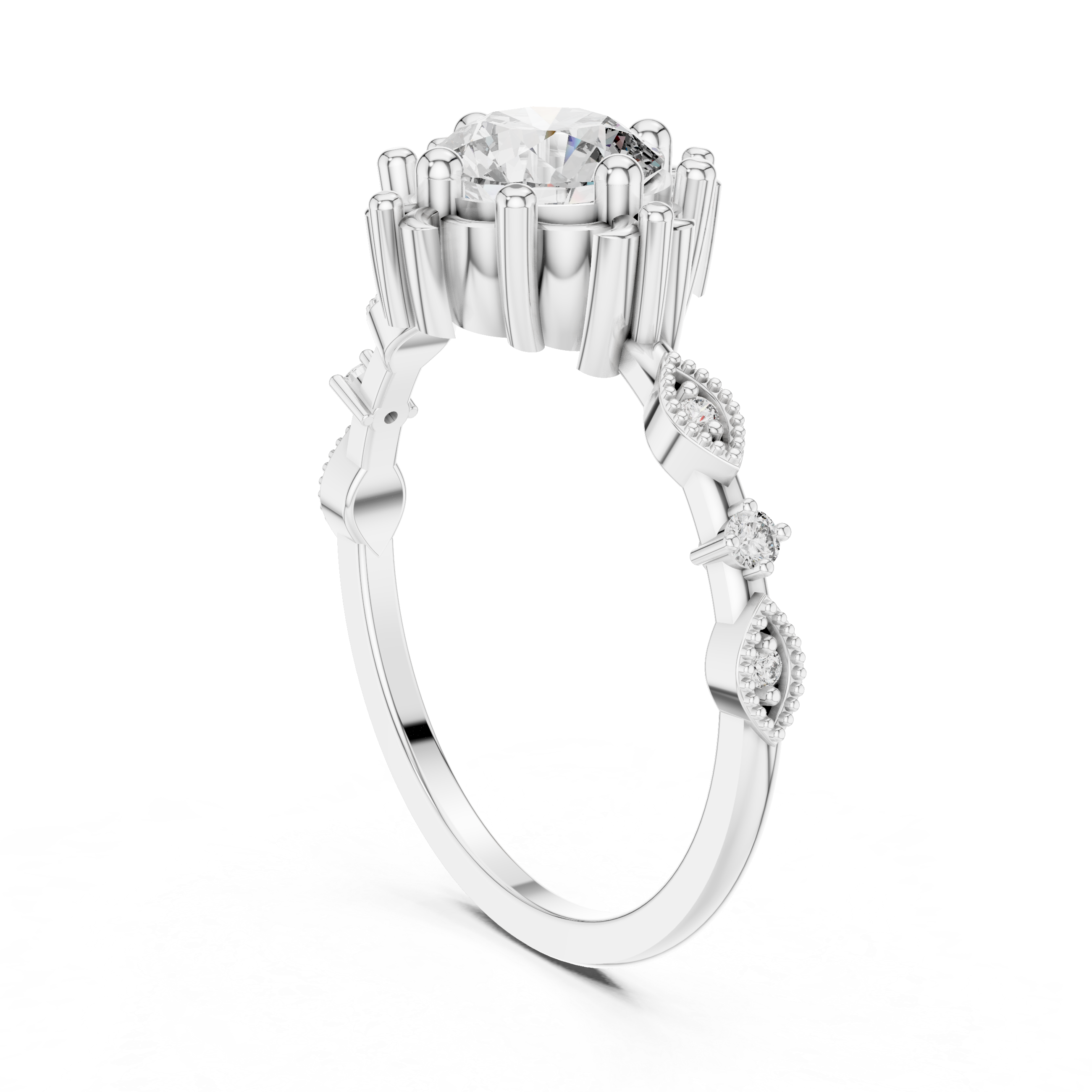 Vintage Floral Halo Diamond Engagement Ring