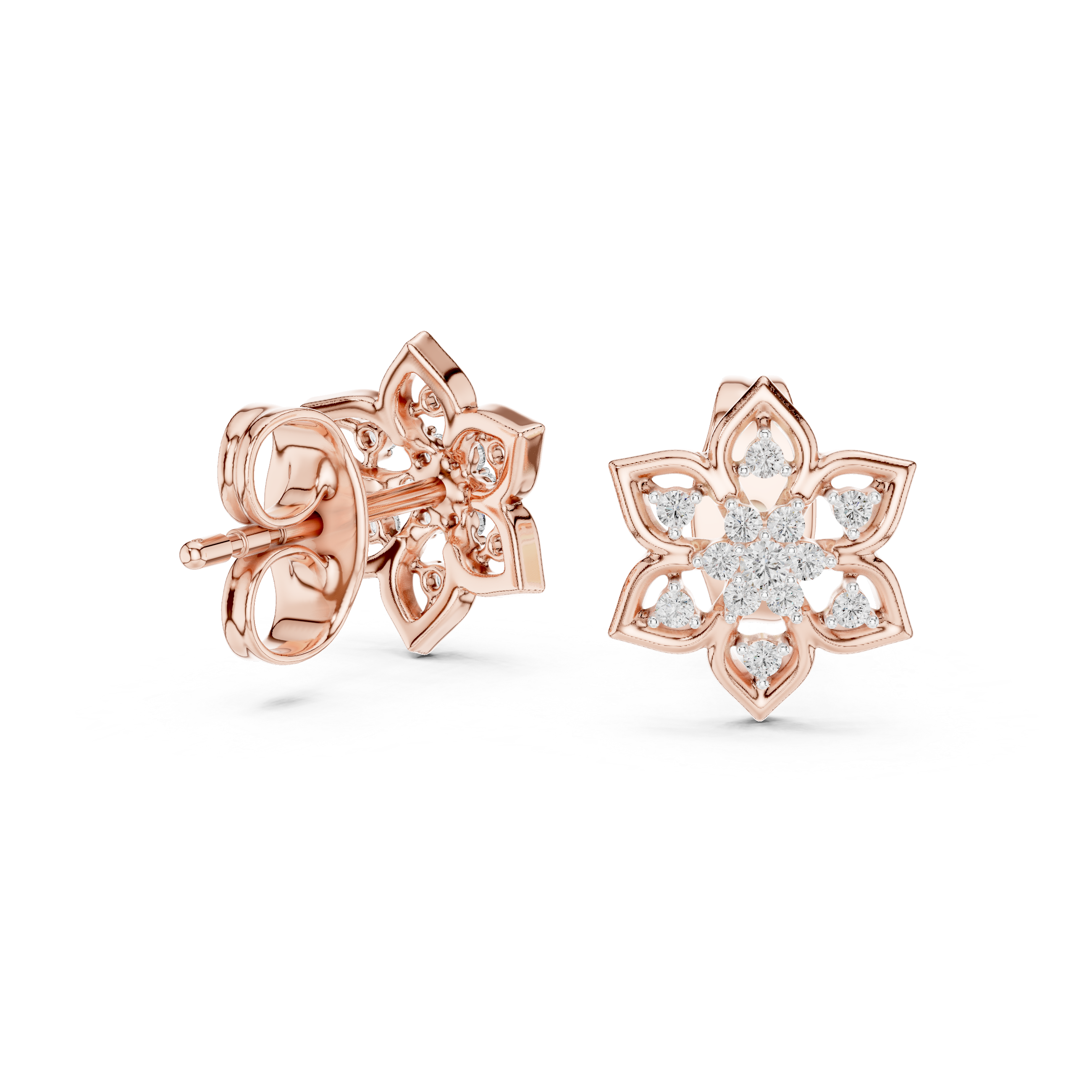 Floral Diamond Cluster Stud Earrings