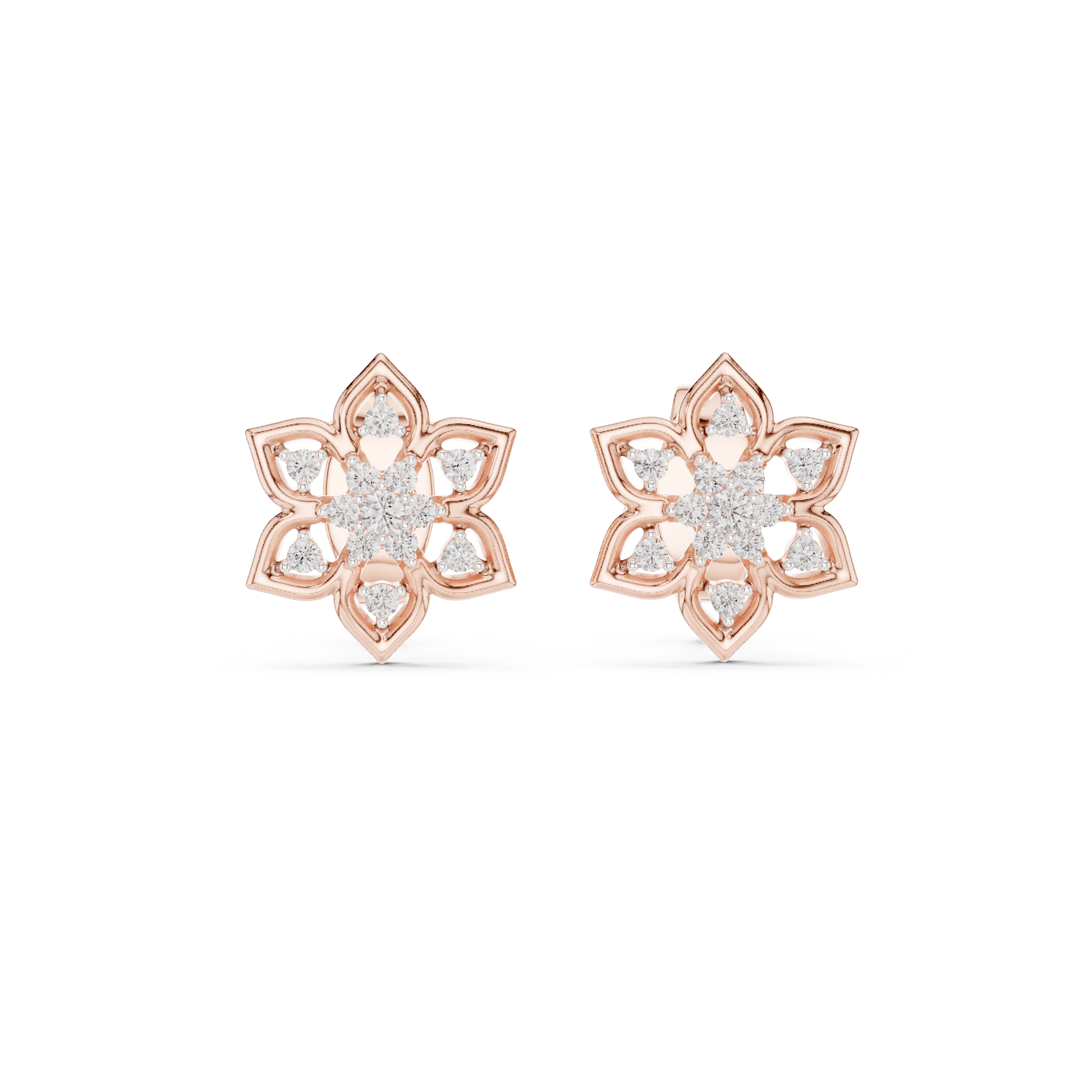 Floral Diamond Cluster Stud Earrings