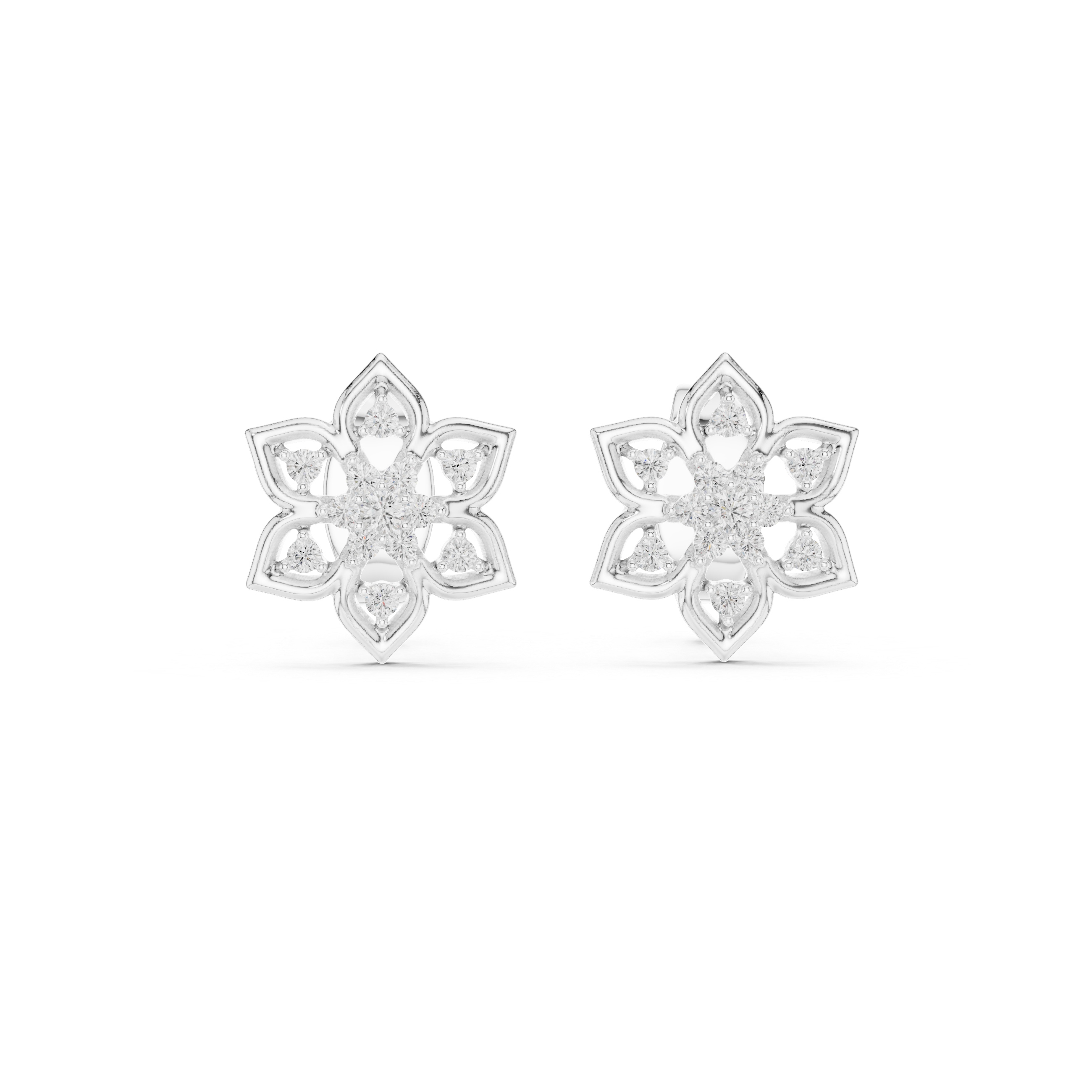 Floral Diamond Cluster Stud Earrings