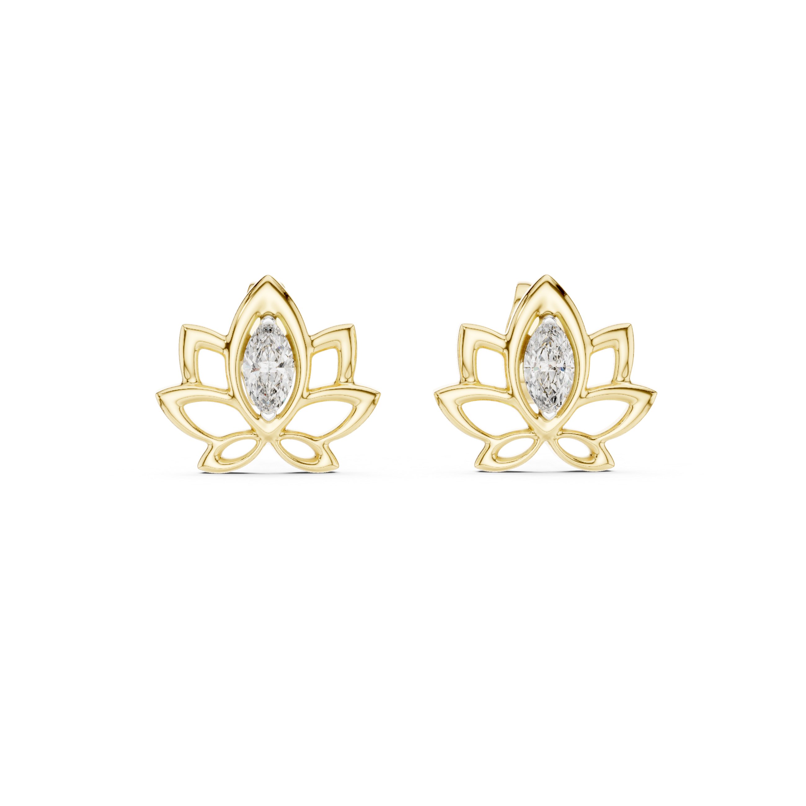 Lotus Marquise Stone Stud Earrings in Gold