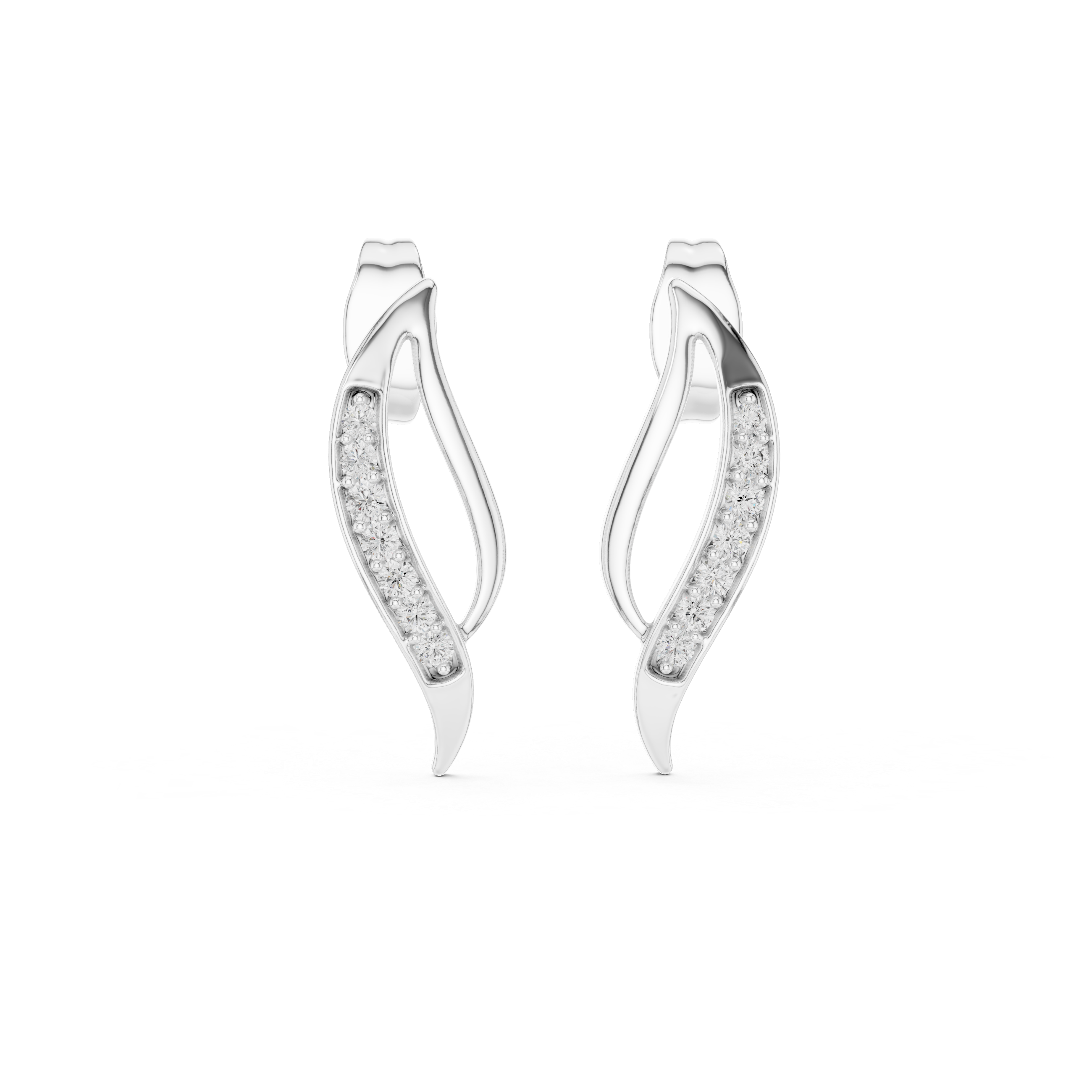Curved Pavé Diamond Wave Stud Earrings in Gold