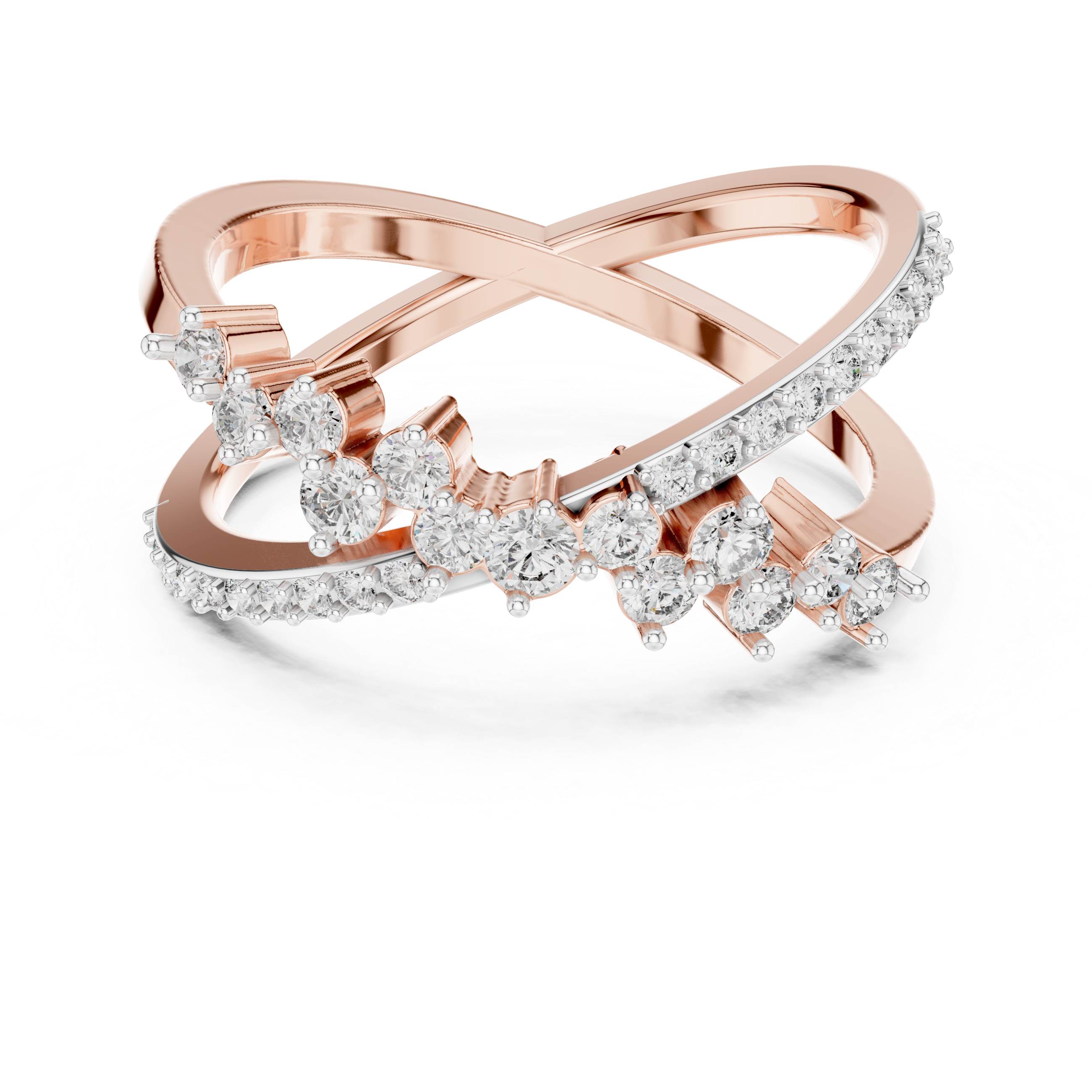 Criss-Cross Diamond Statement Ring with Multi-Stone Cluster