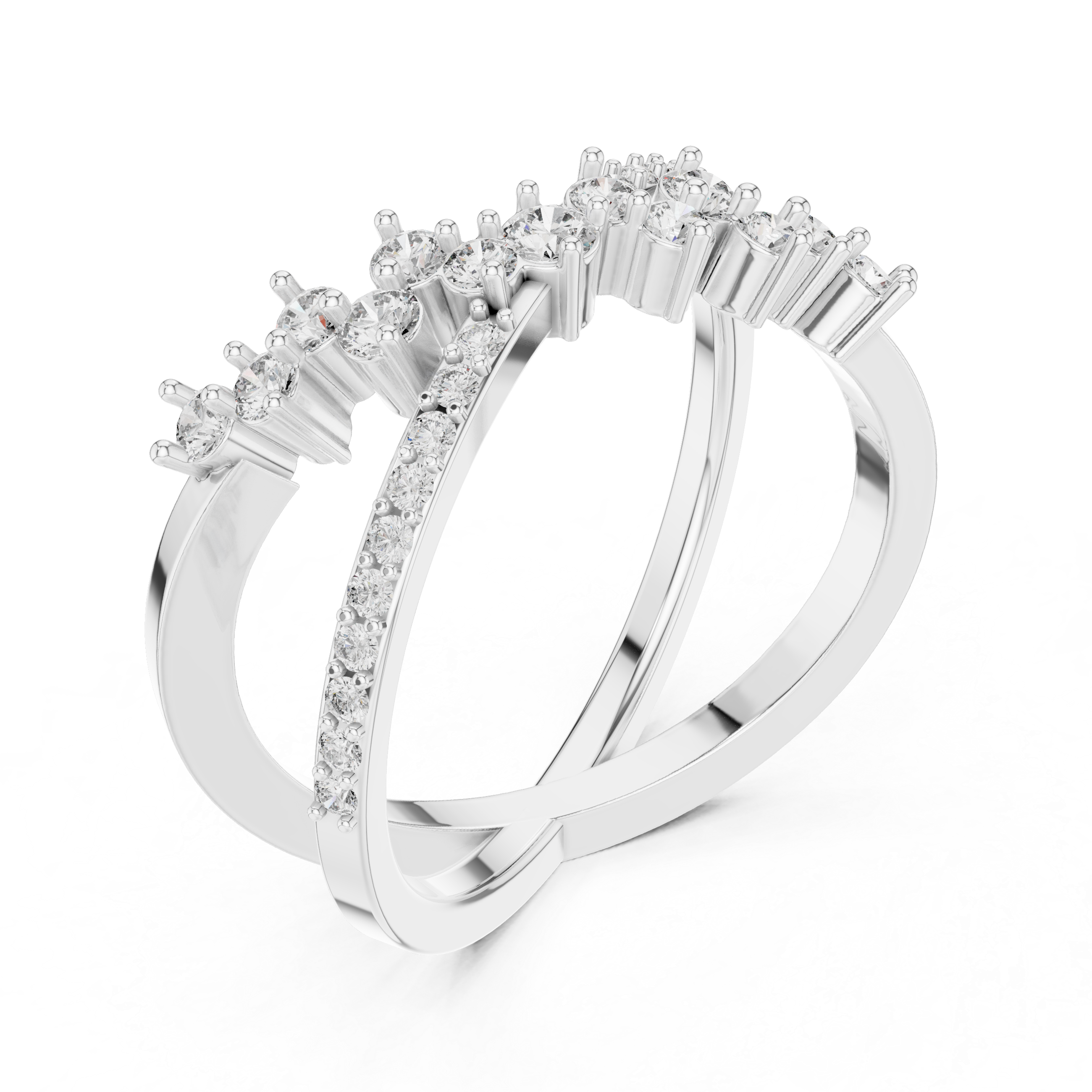 Criss-Cross Diamond Statement Ring with Multi-Stone Cluster