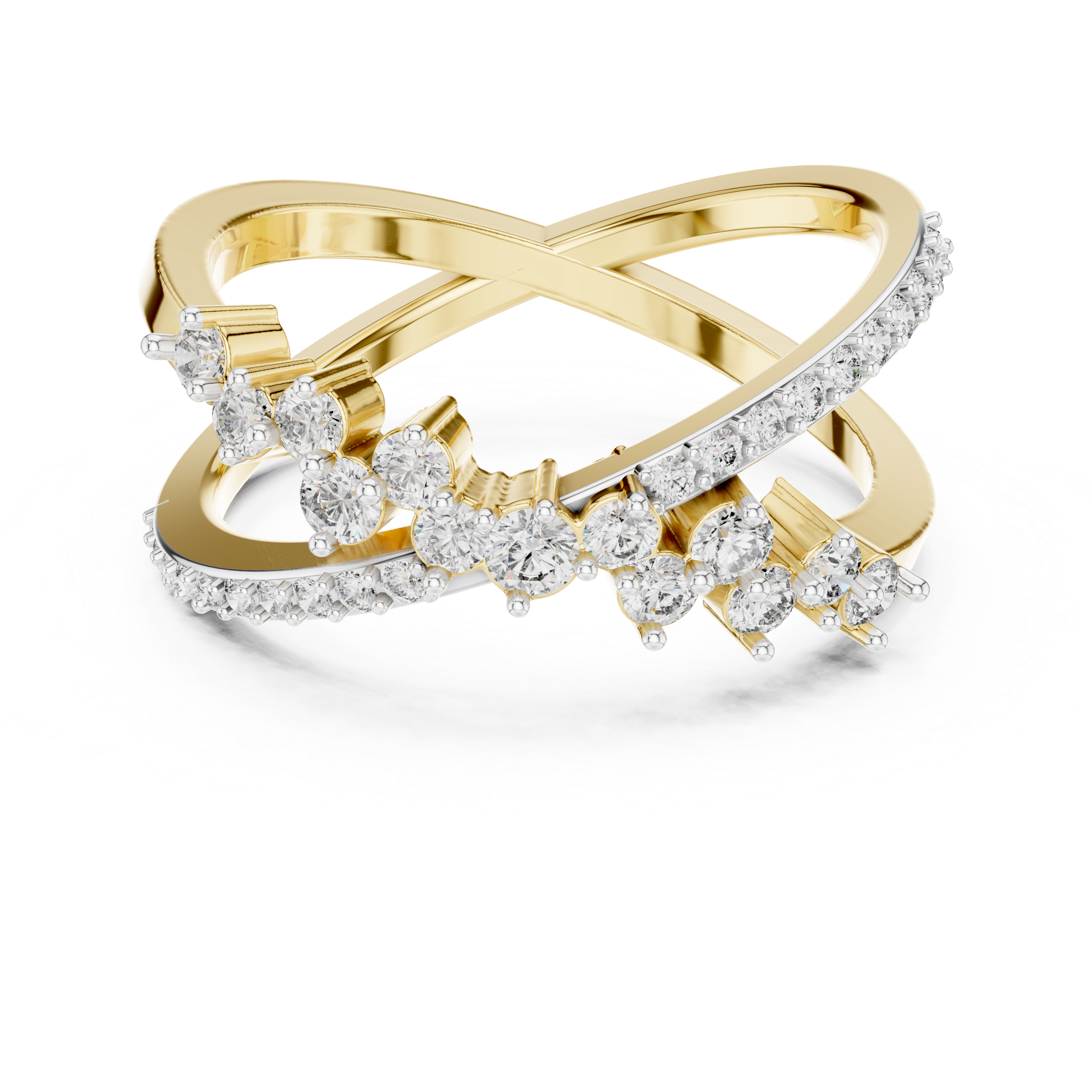 Criss-Cross Diamond Statement Ring with Multi-Stone Cluster