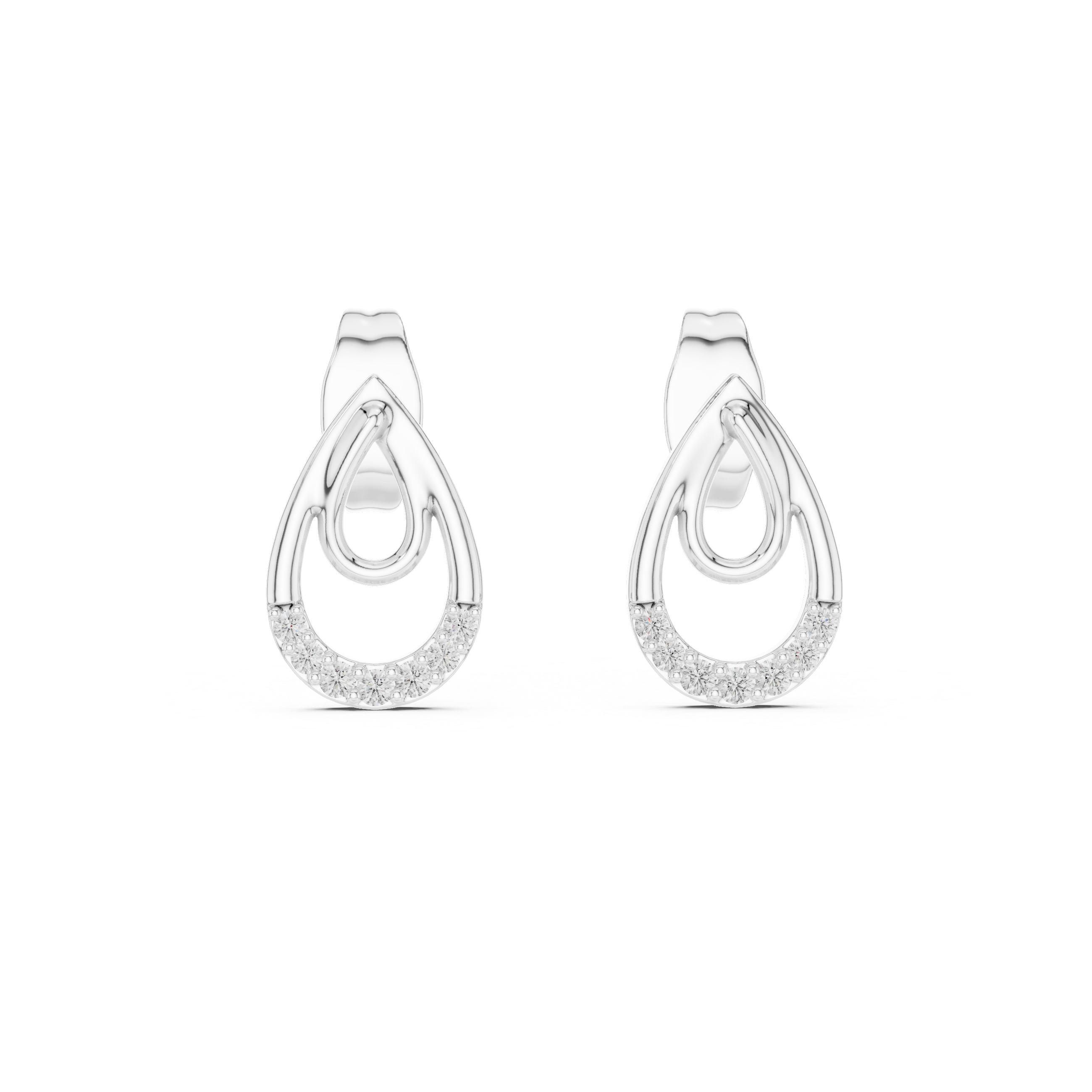 Double Teardrop Pavé Diamond Stud Earrings in Gold