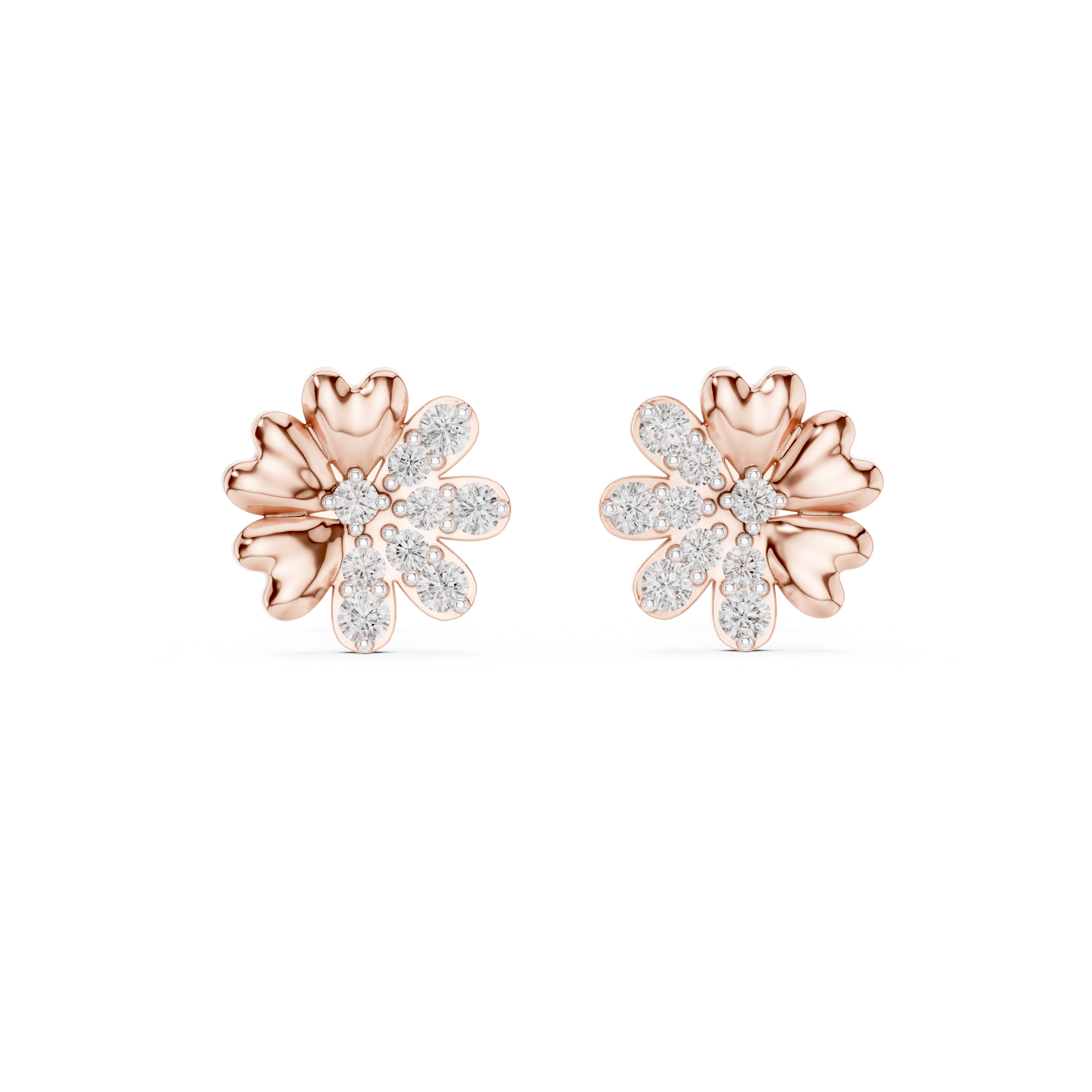Floral Diamond Cluster Stud Earrings in Gold