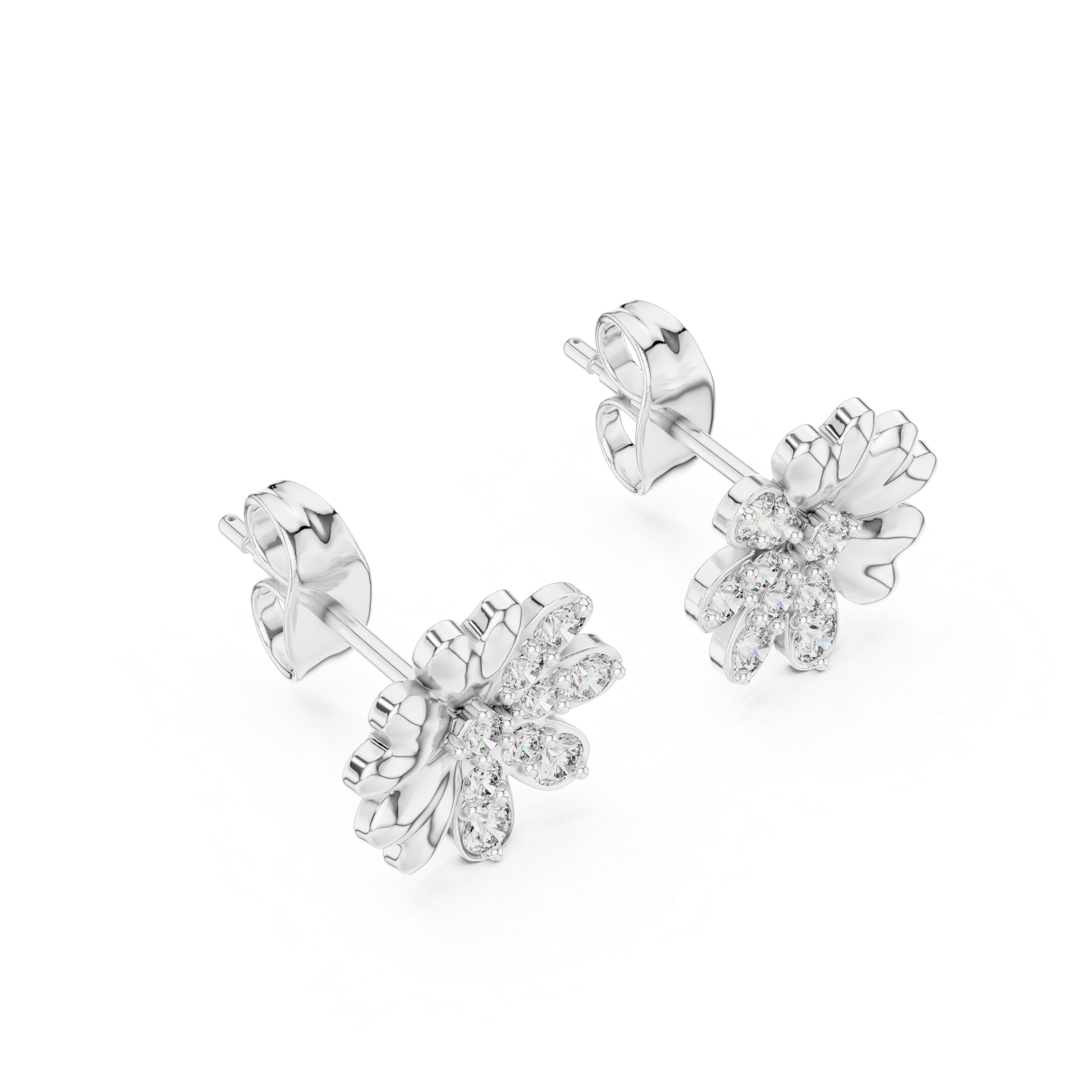 Floral Diamond Cluster Stud Earrings in Gold