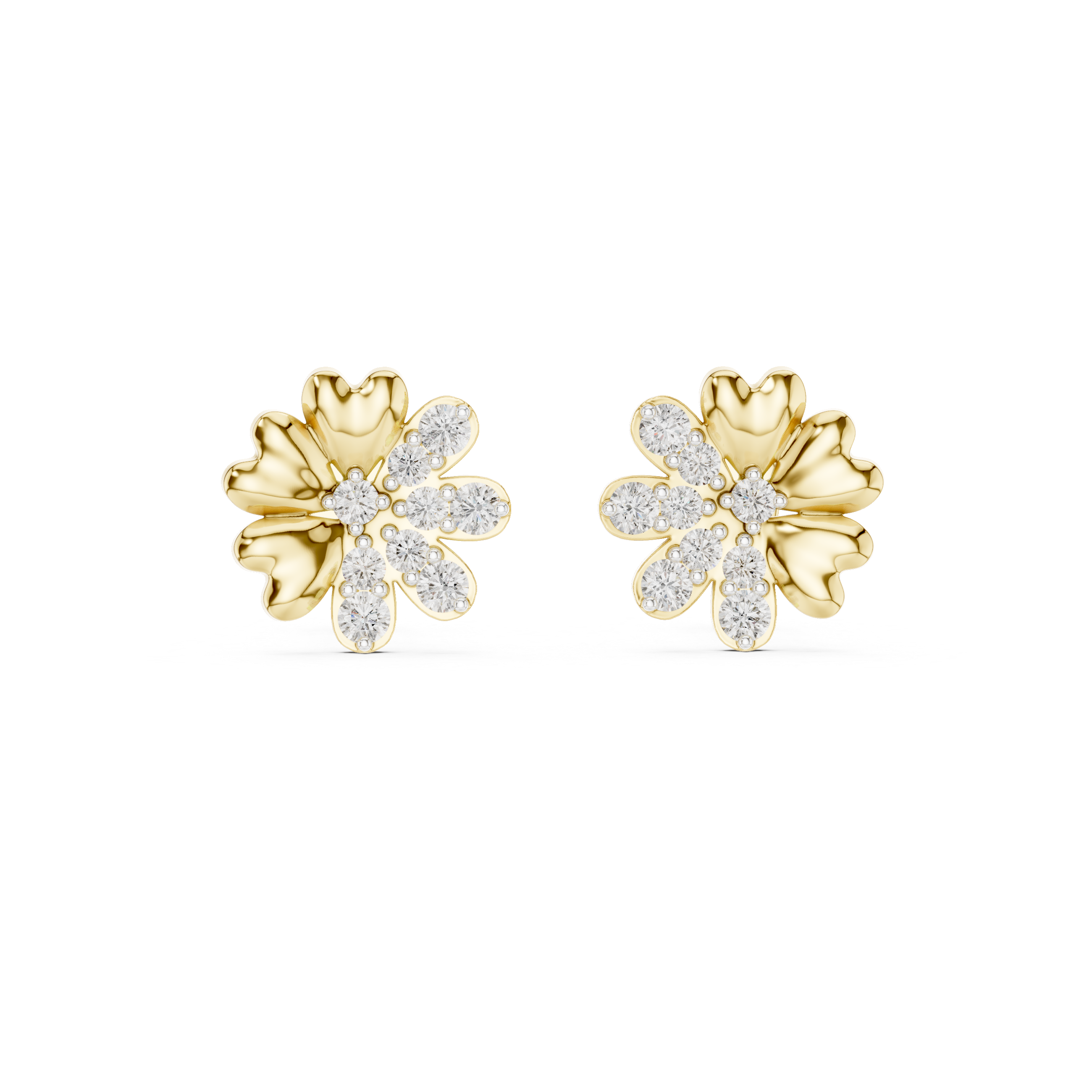 Floral Diamond Cluster Stud Earrings in Gold