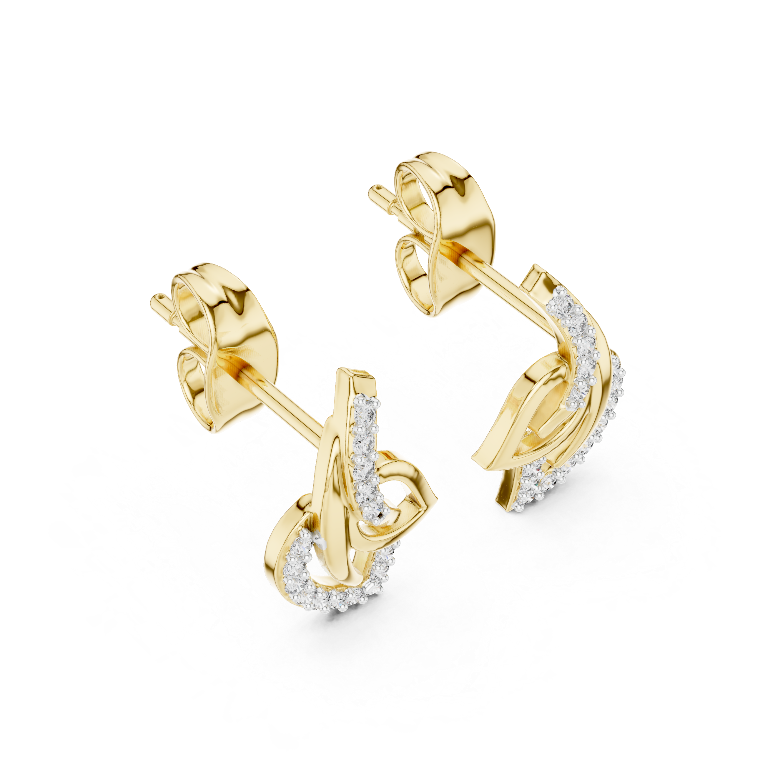 Modern Leaf Curve Diamond Stud Earrings in Gold