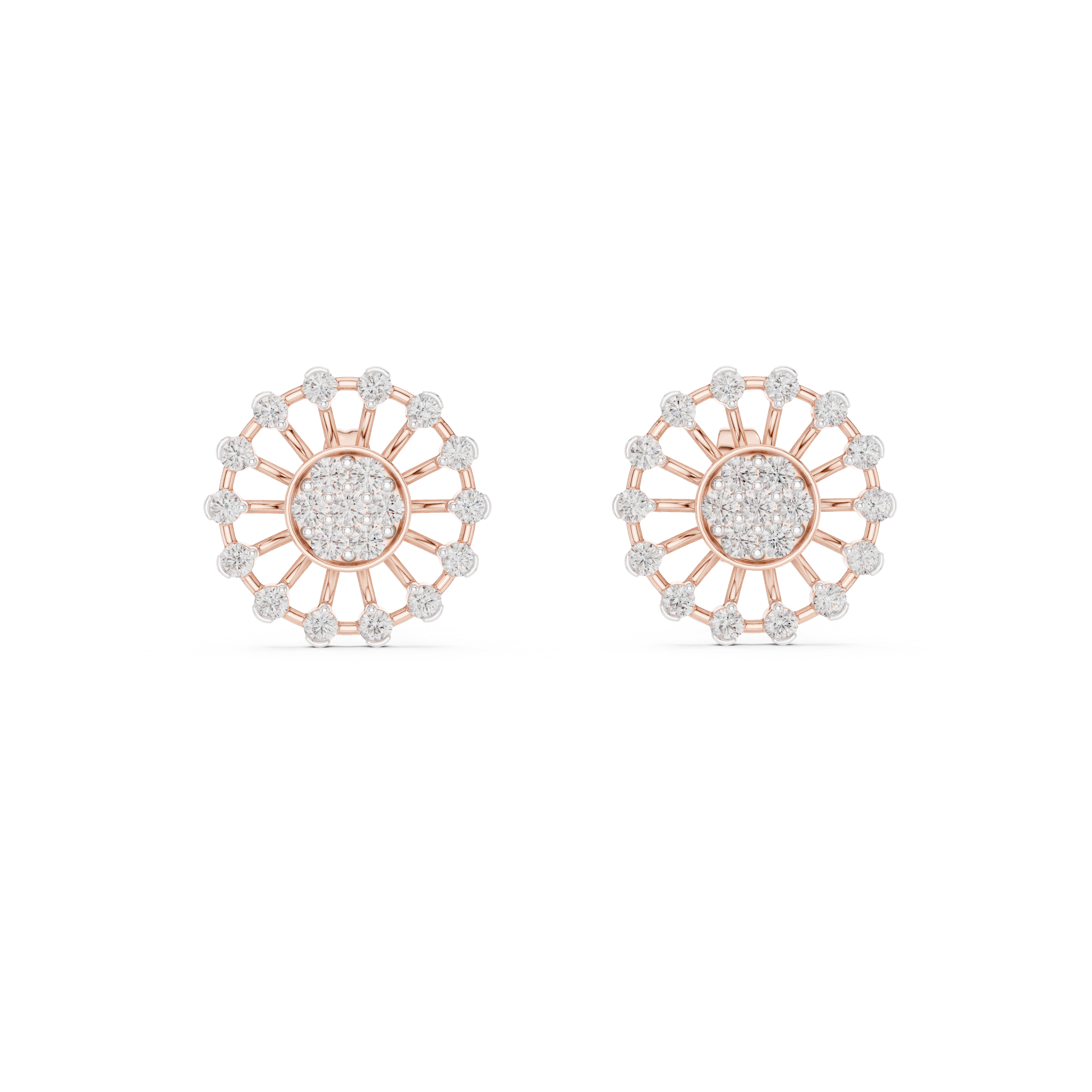 Radiant Sunburst Diamond Stud Earrings in Gold