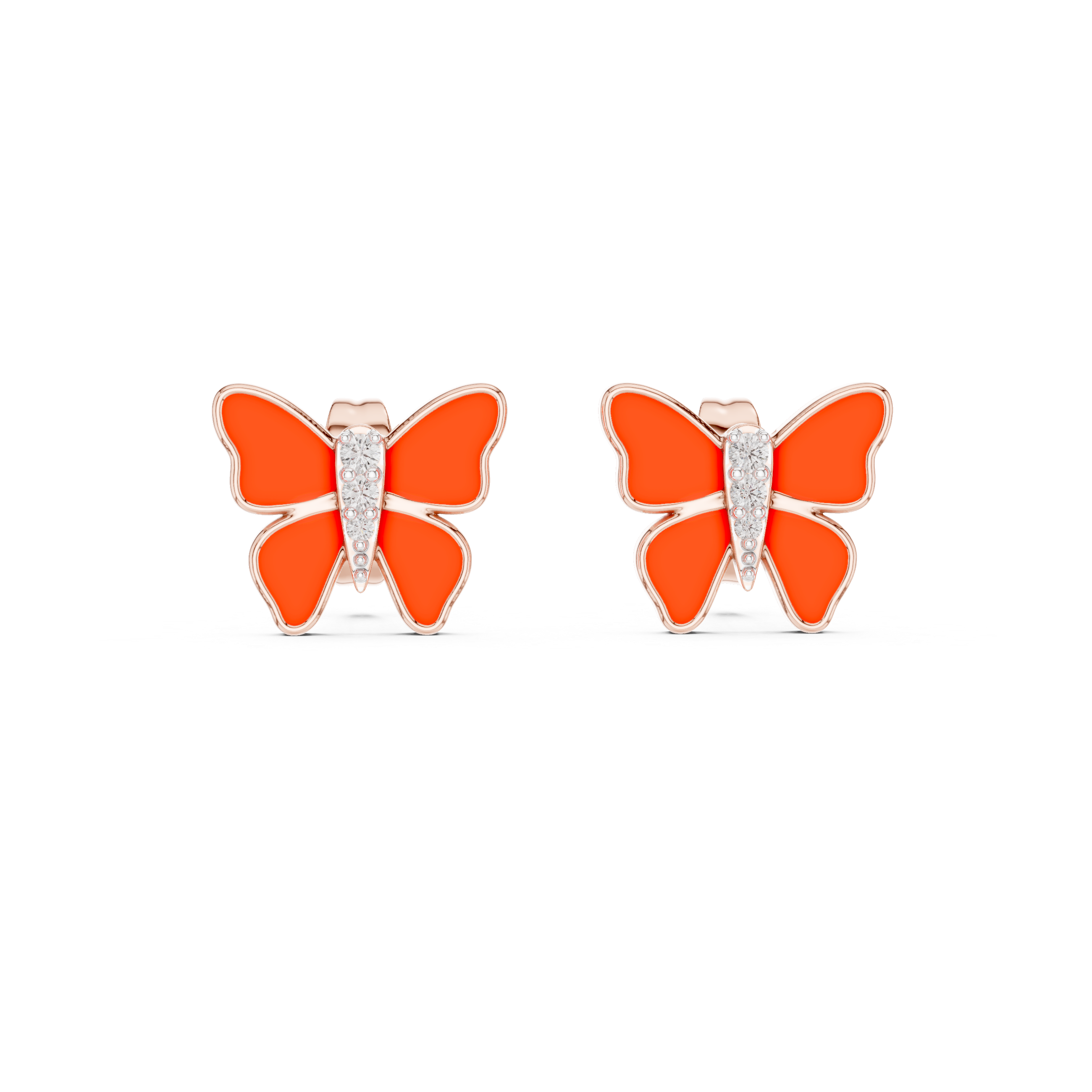 Enamel Butterfly Diamond Stud Earrings in Gold