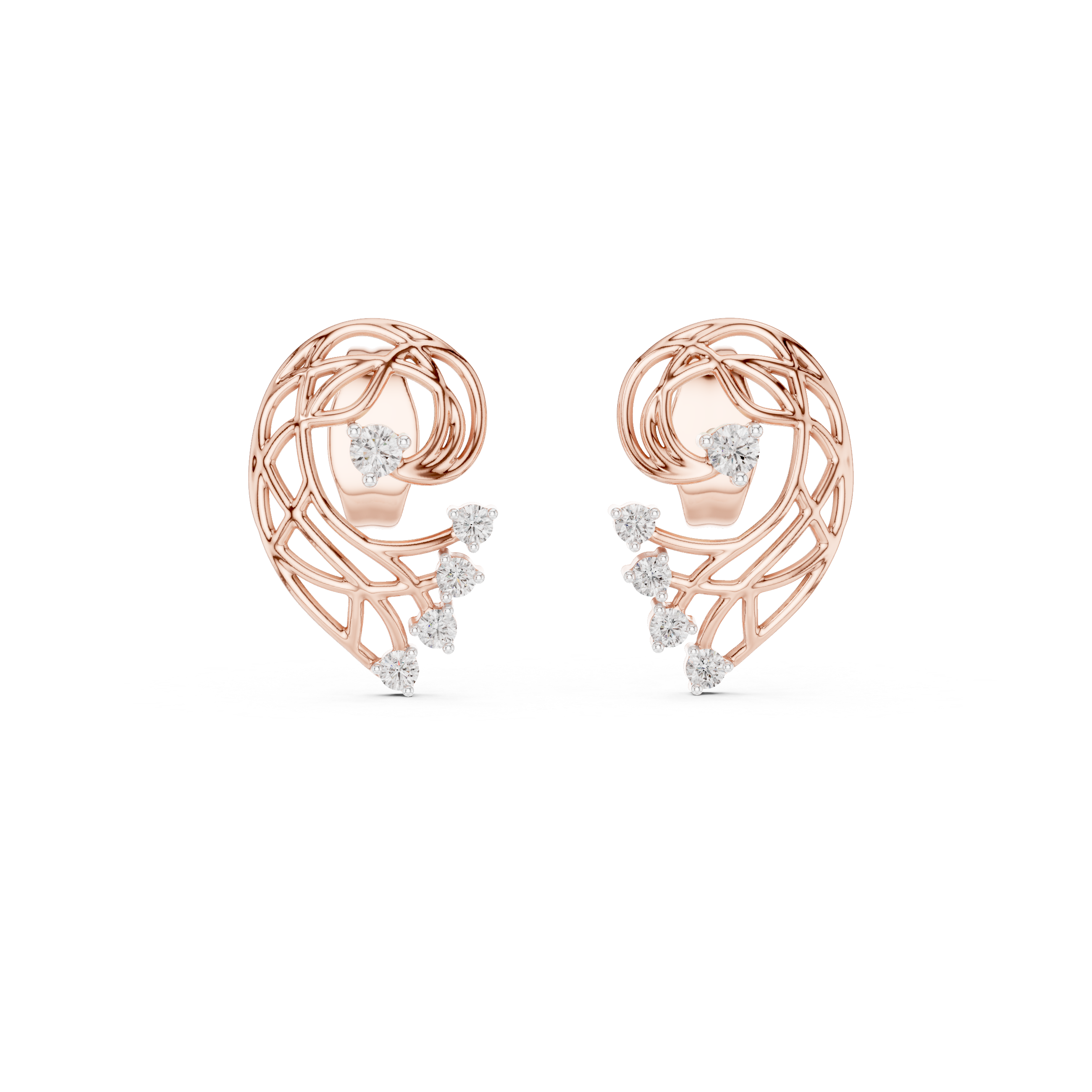 Abstract Swirl Diamond Stud Earrings with Openwork Gold Design
