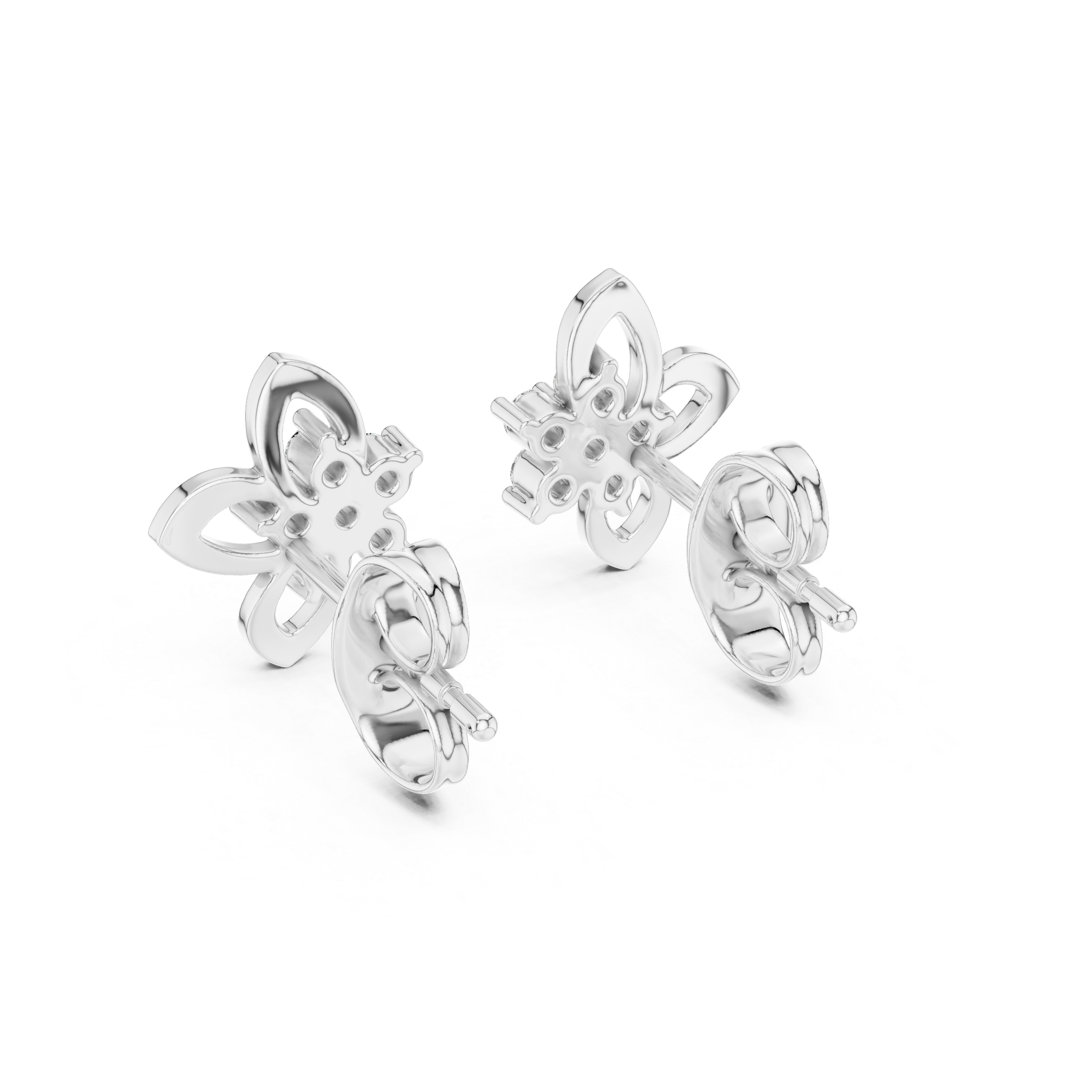 Floral Cluster Diamond Stud Earrings with Open Petal Gold Design