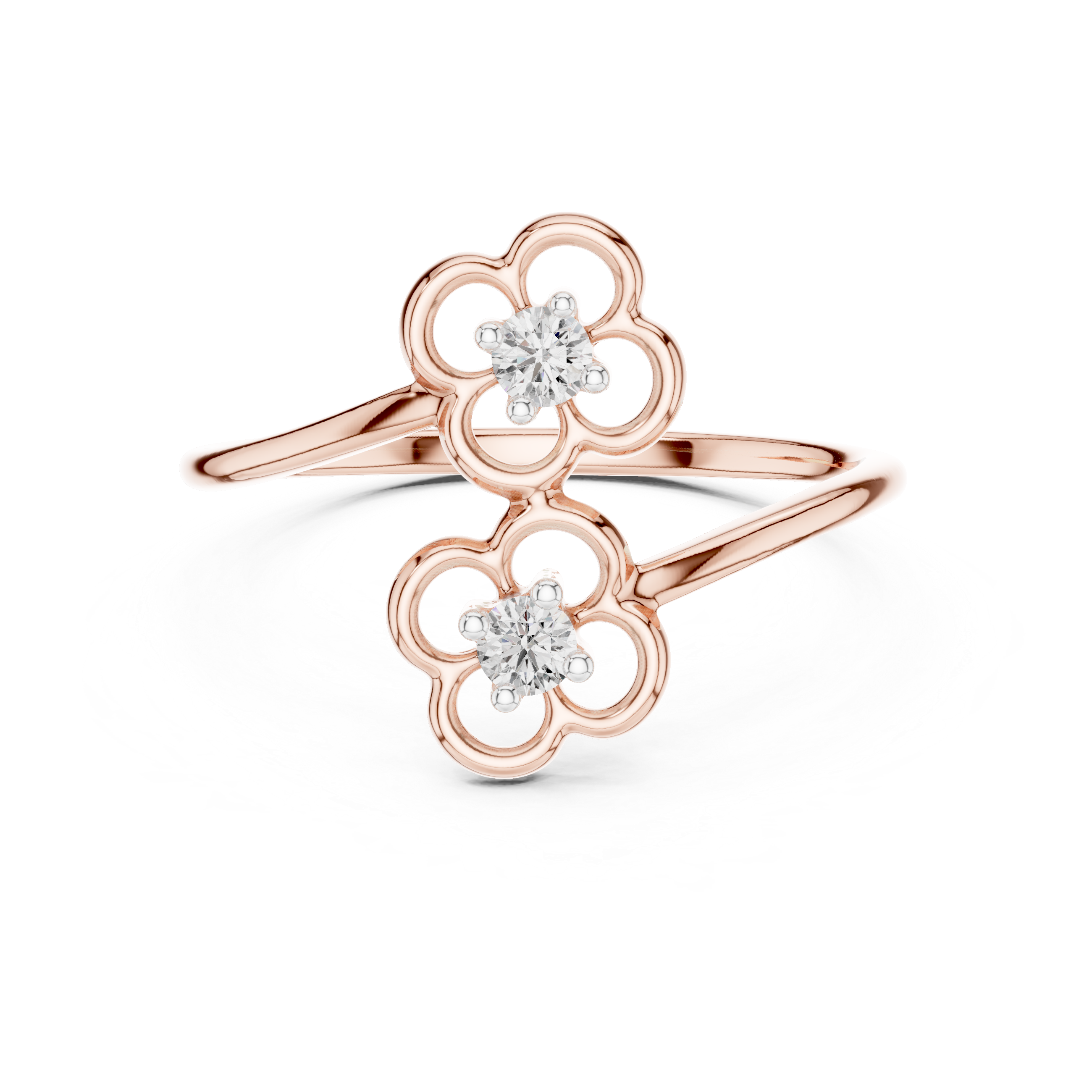 Double Floral Diamond Open Ring