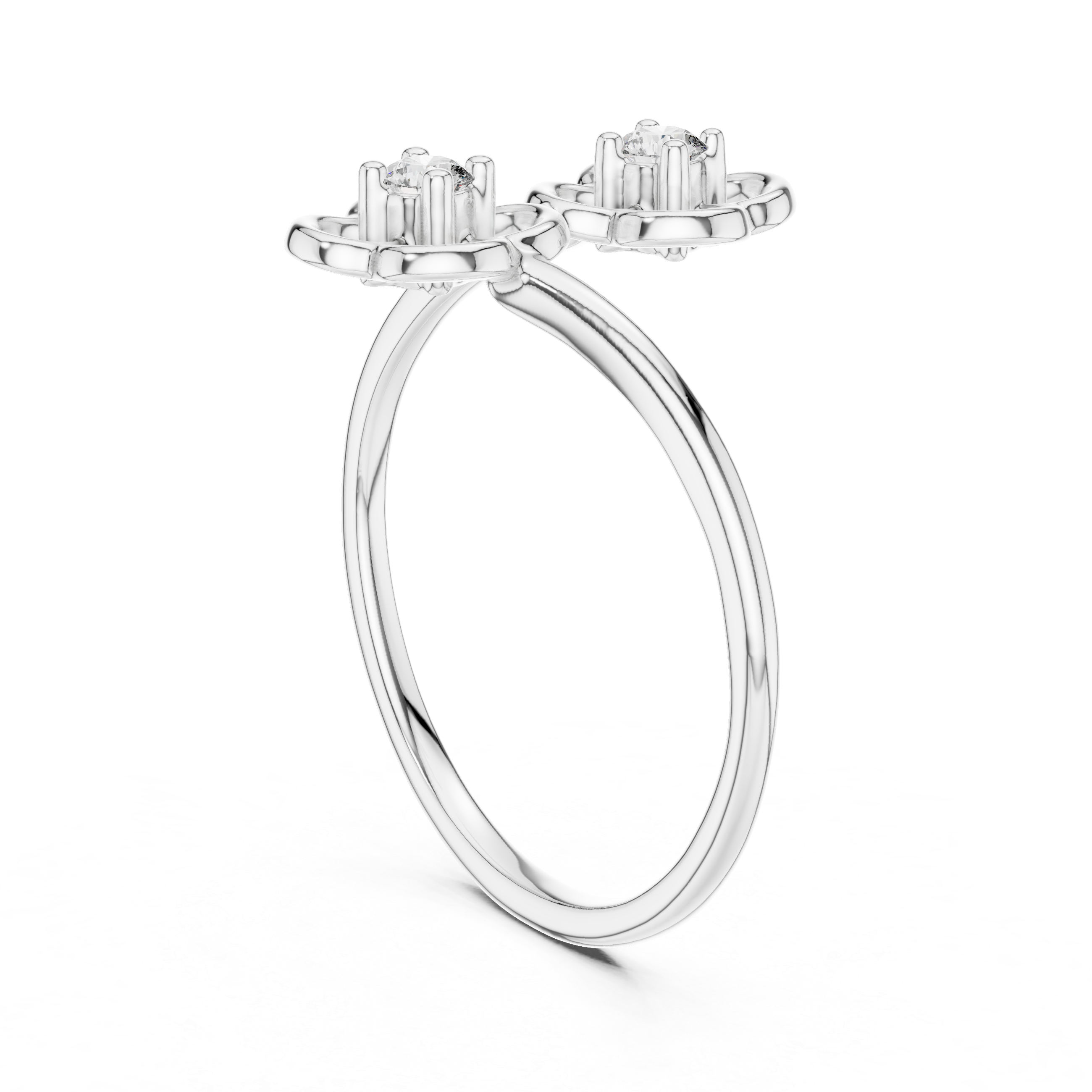 Double Floral Diamond Open Ring