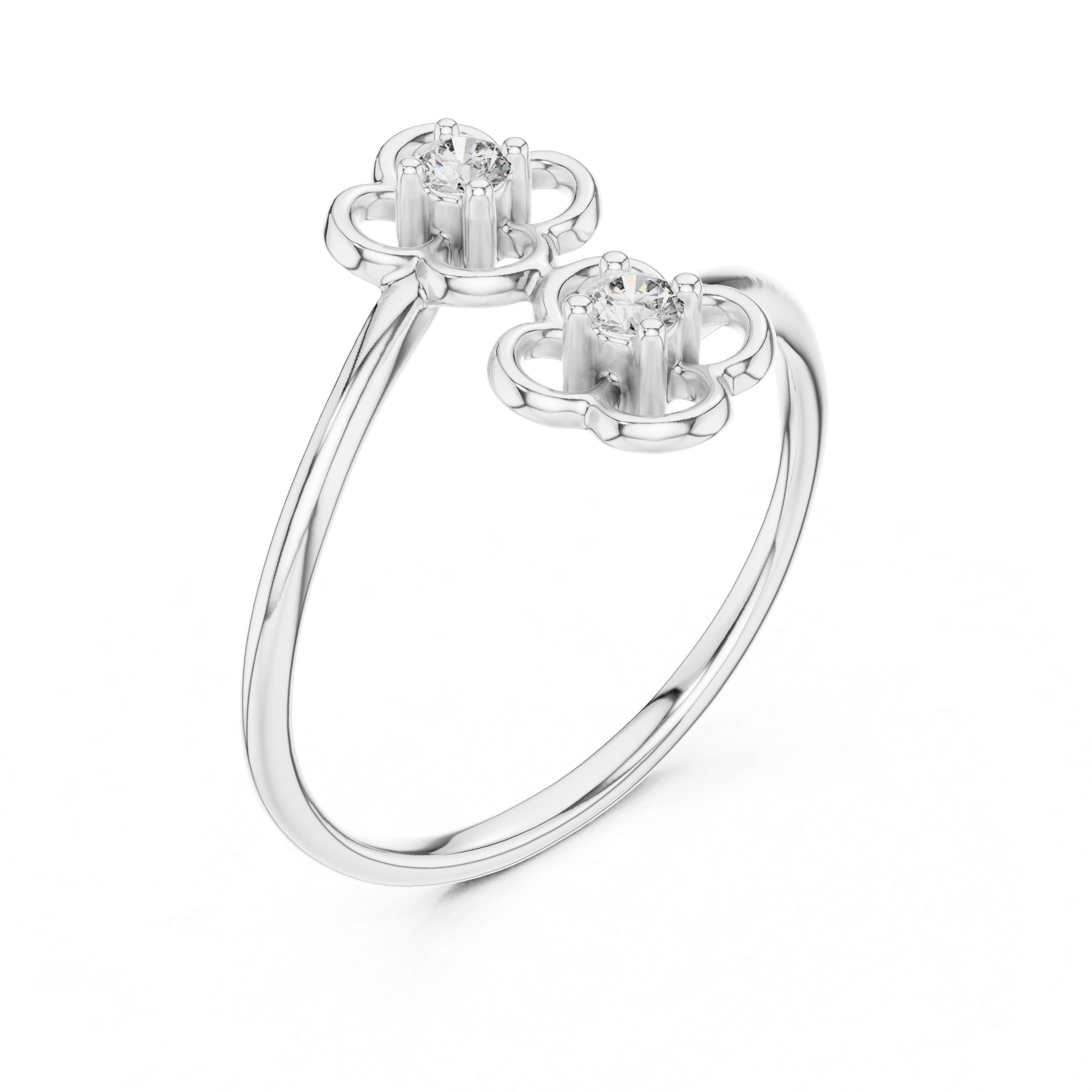 Double Floral Diamond Open Ring