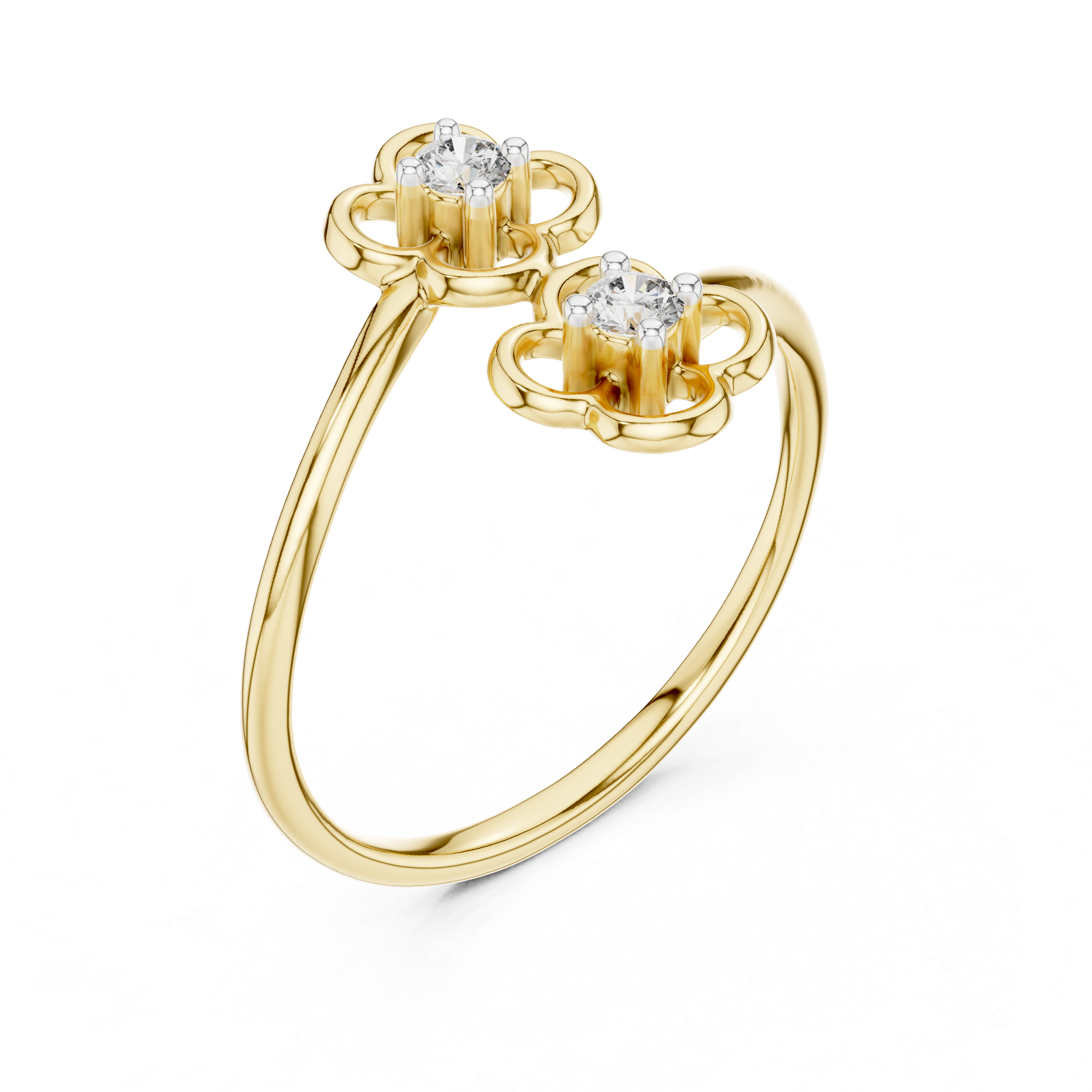Double Floral Diamond Open Ring